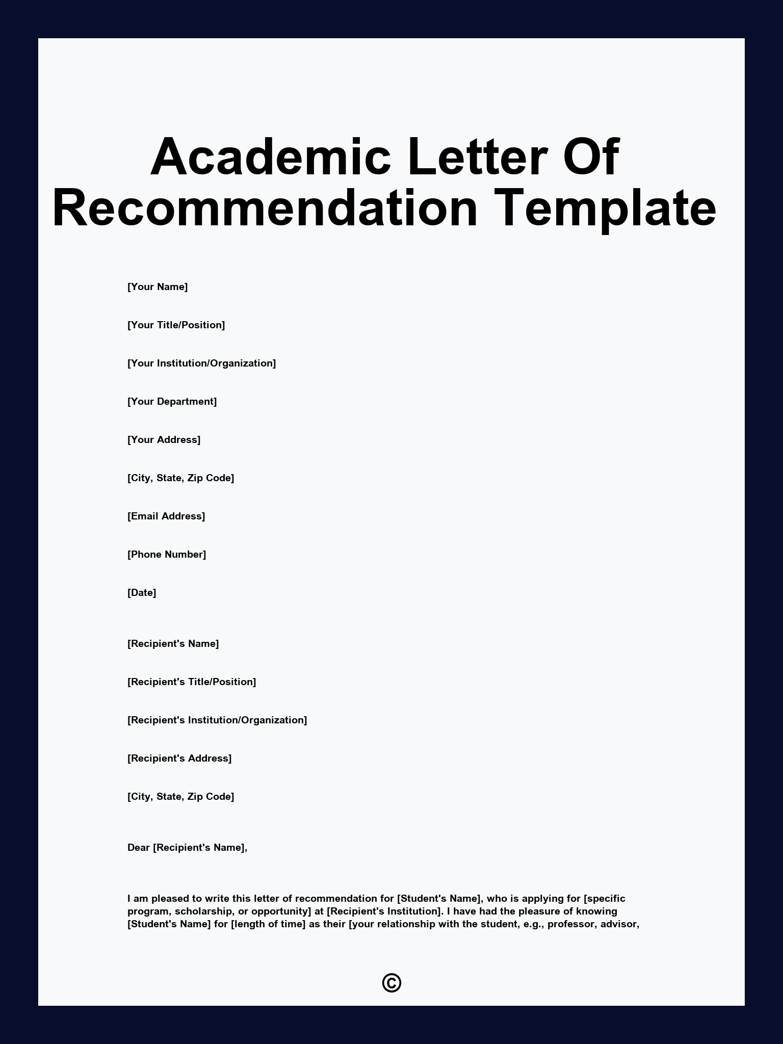 Academic Letter Of Recommendation Template