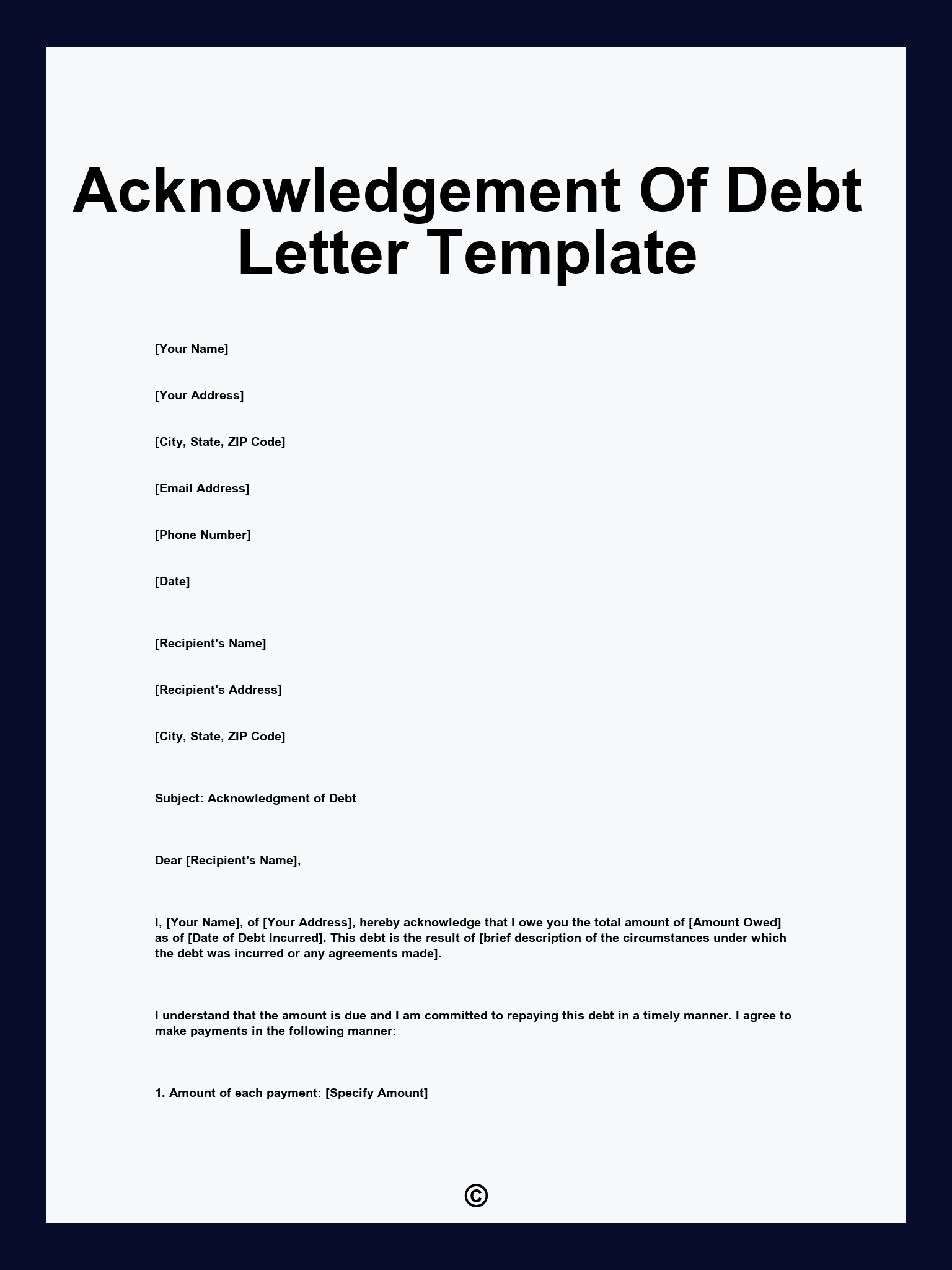 Acknowledgement Of Debt Letter Template