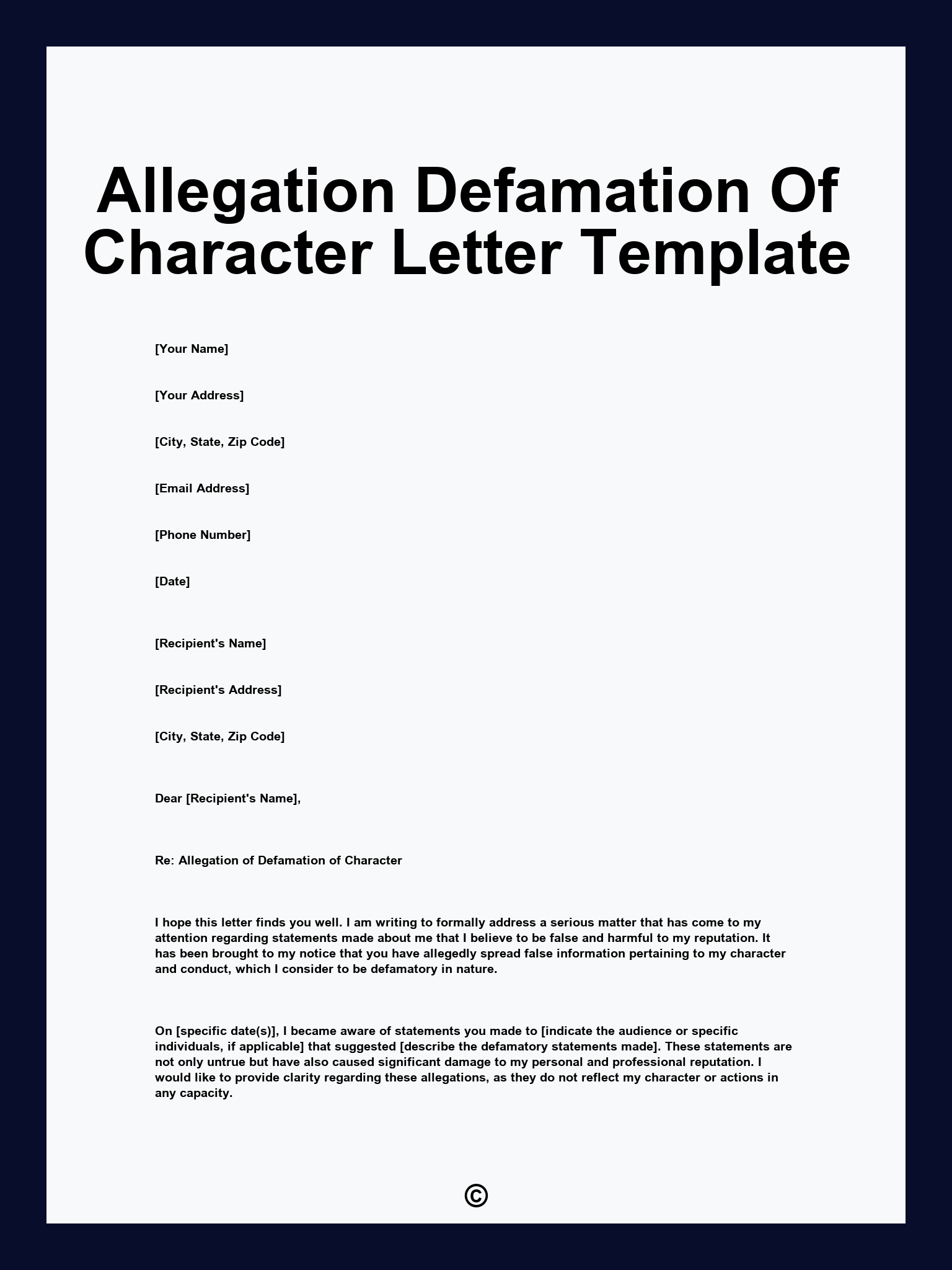 Allegation Defamation Of Character Letter Template