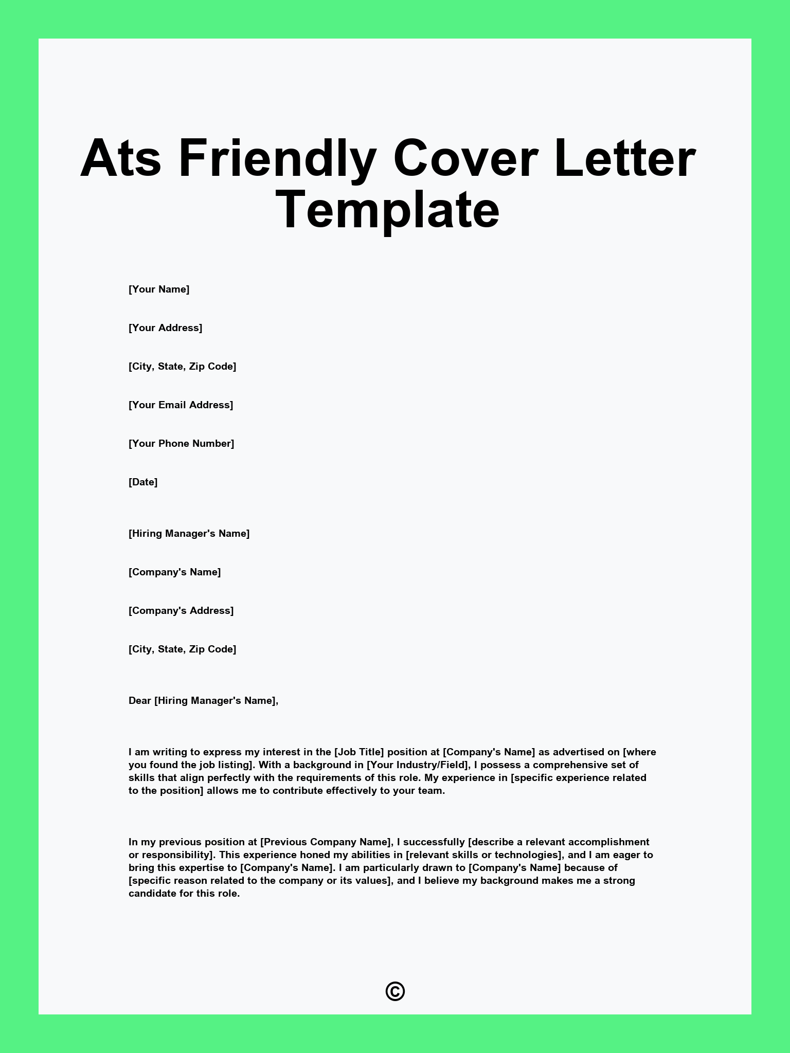 Ats Friendly Cover Letter Template