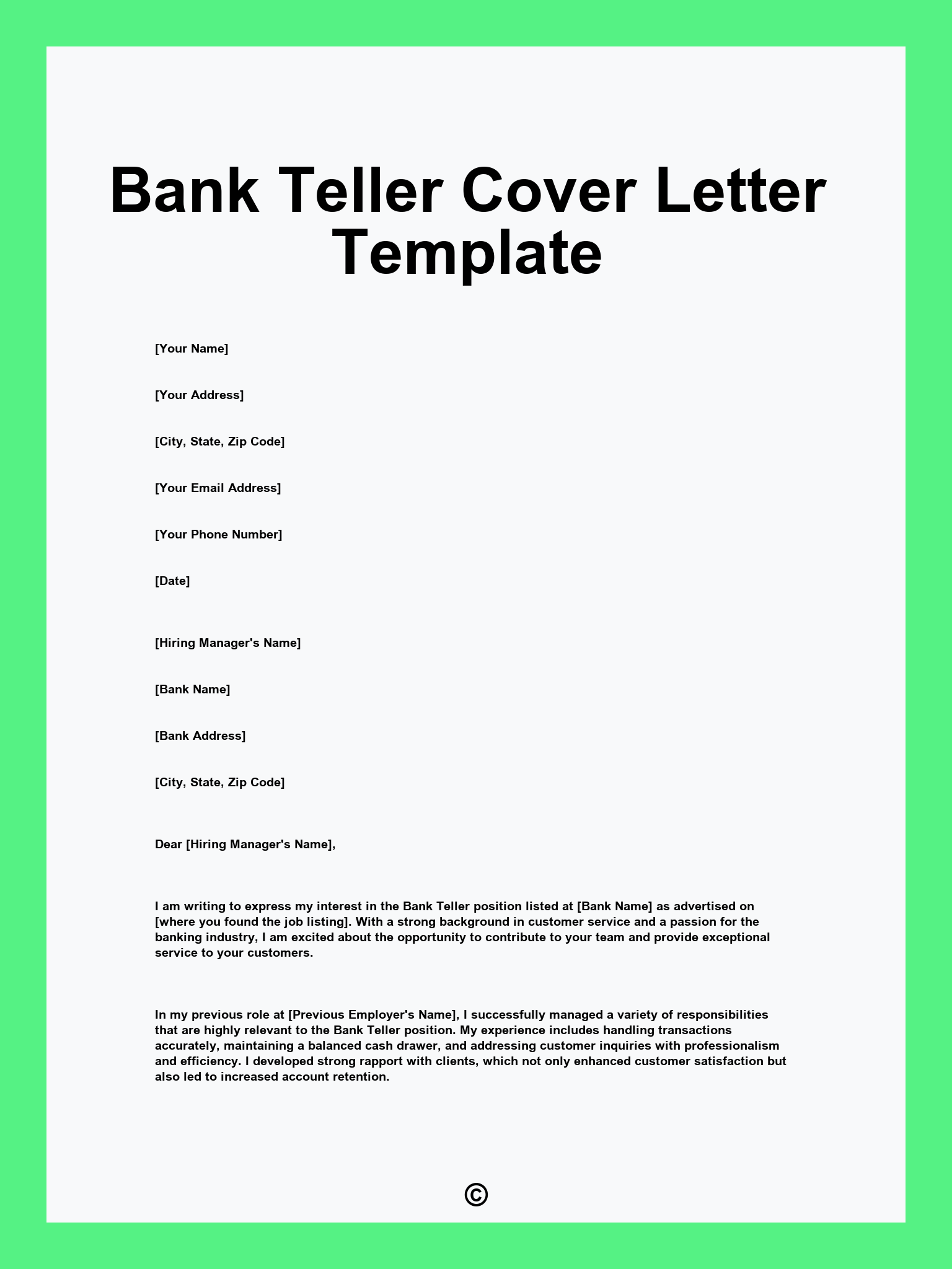 Bank Teller Cover Letter Template