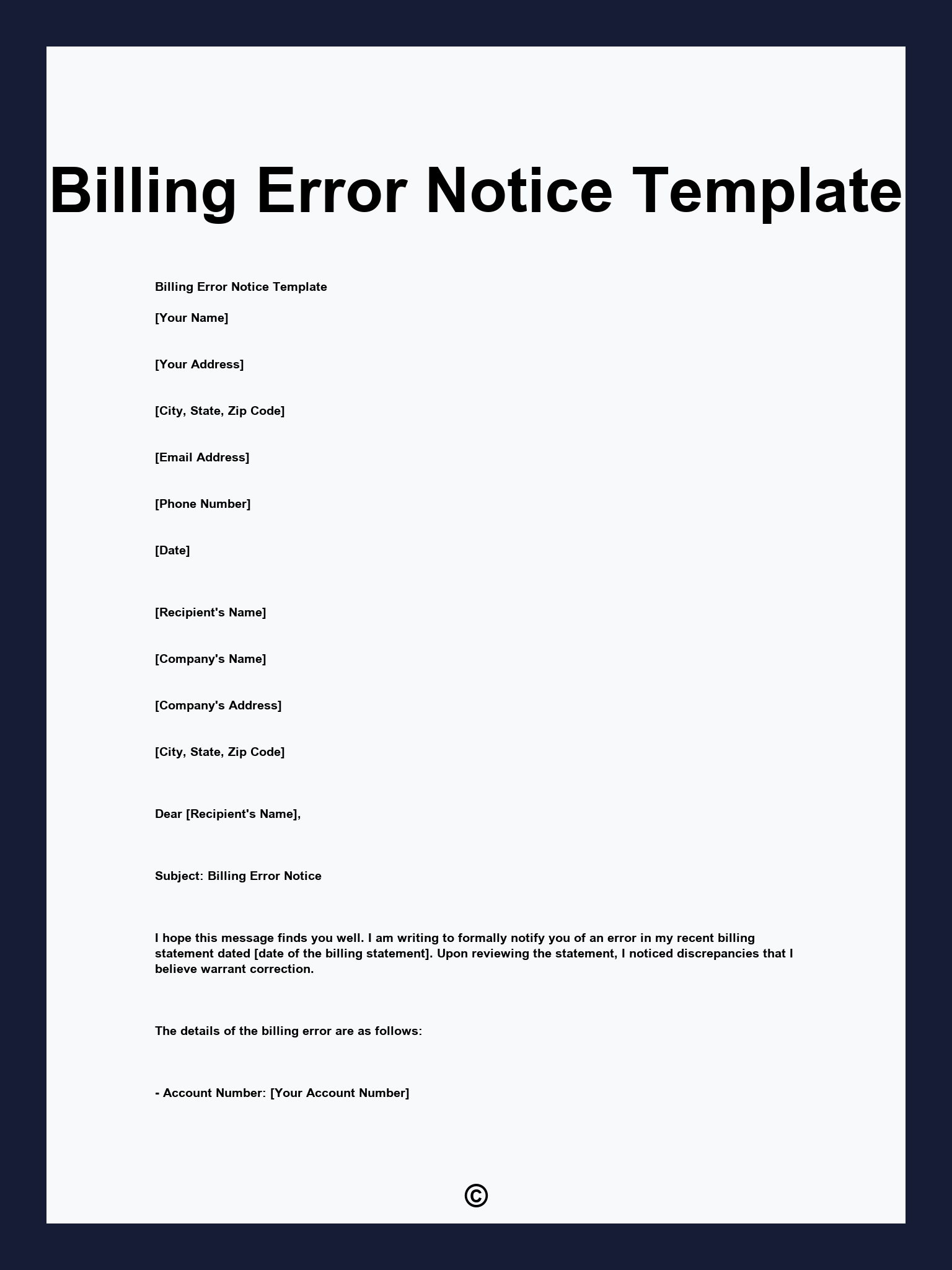 Billing Error Notice Template