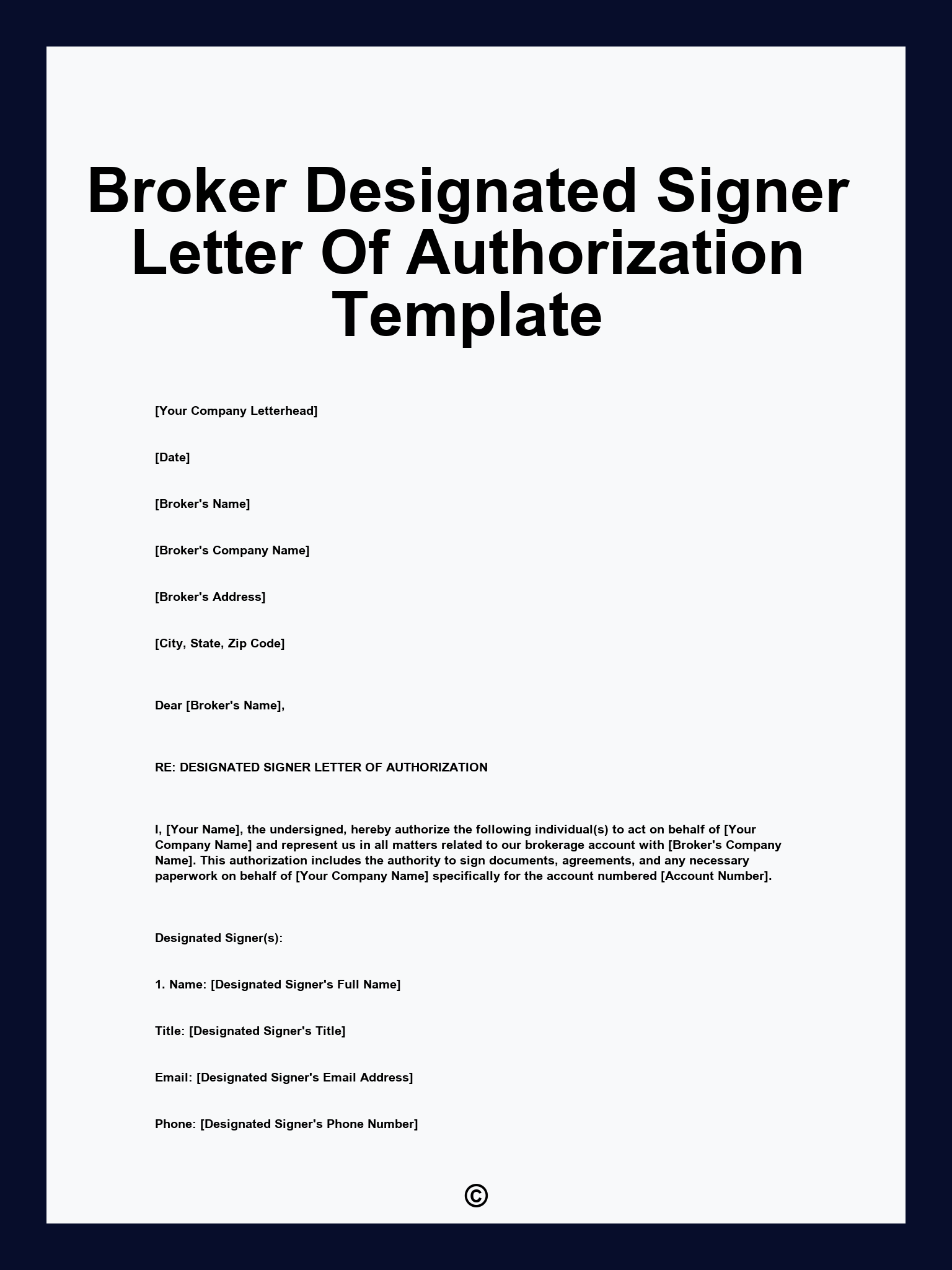 Broker Designated Signer Letter Of Authorization Template