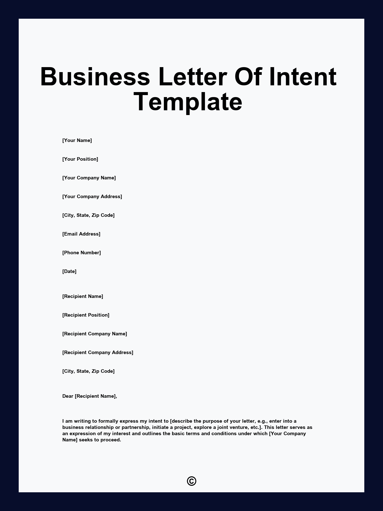 Business Letter Of Intent Template