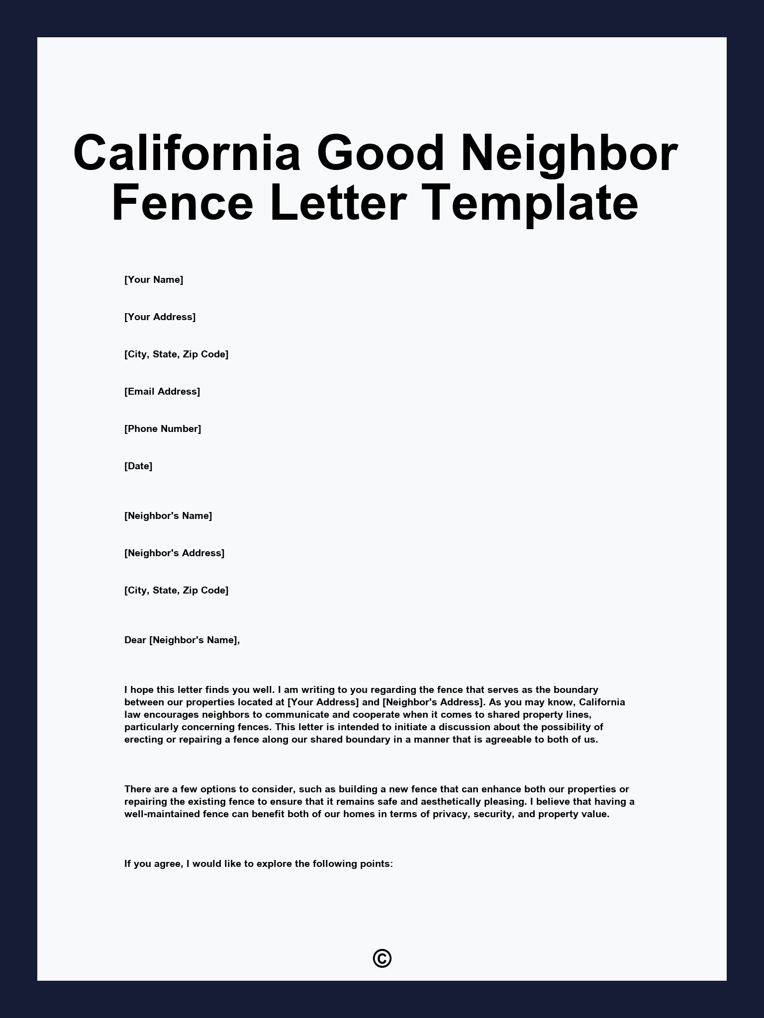 California Good Neighbor Fence Letter Template