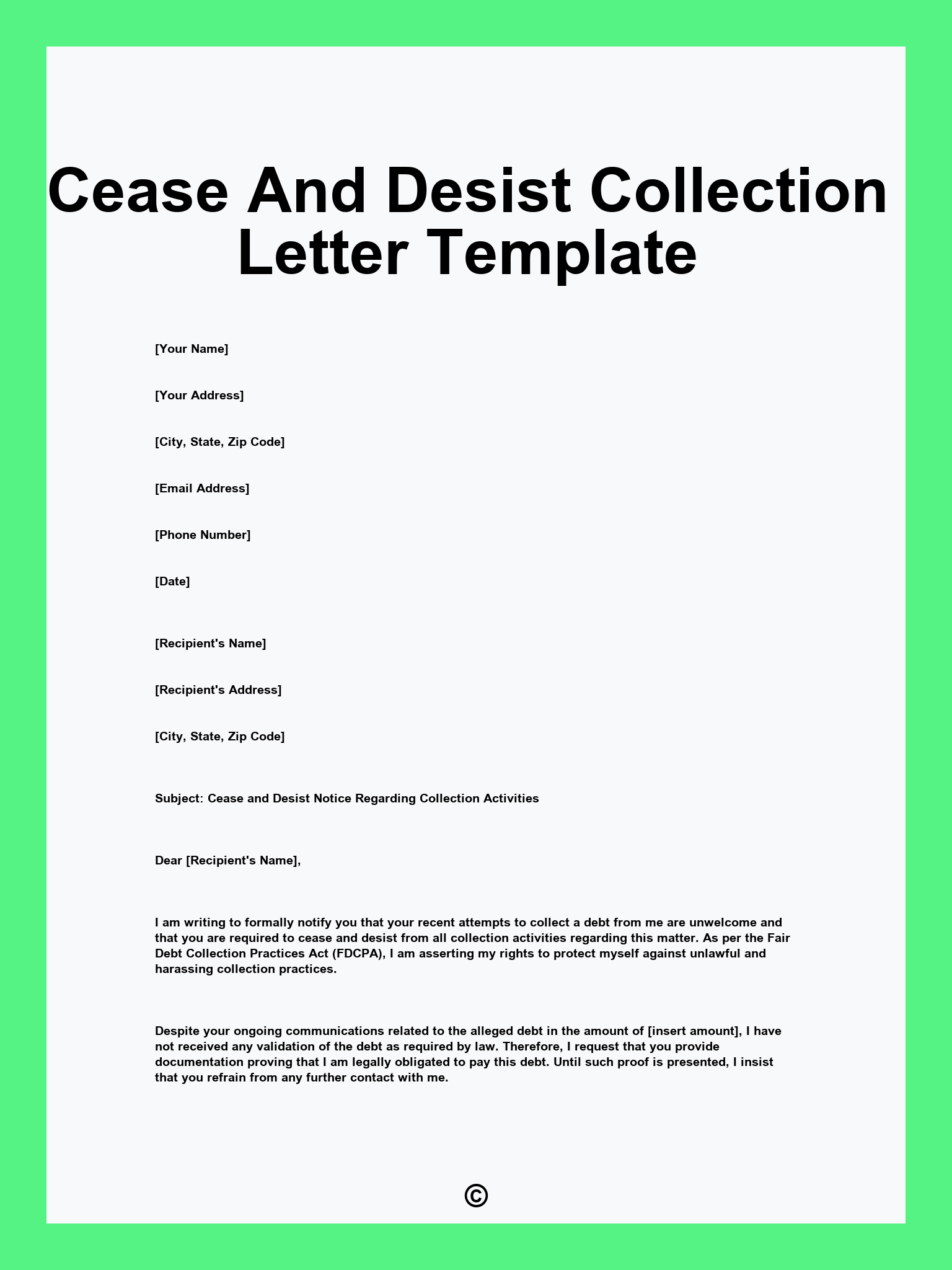 Cease And Desist Collection Letter Template