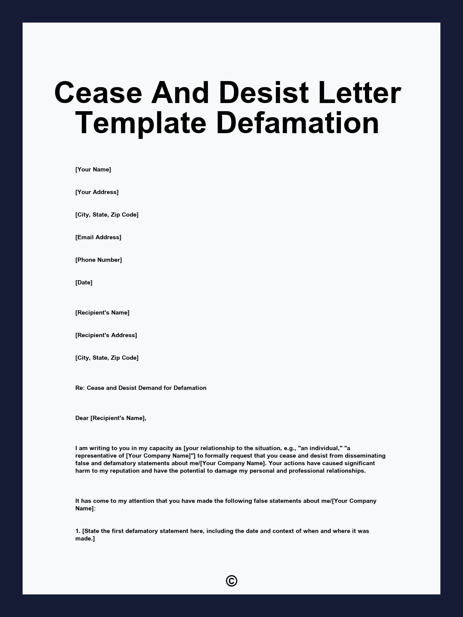 Cease And Desist Letter Template Defamation