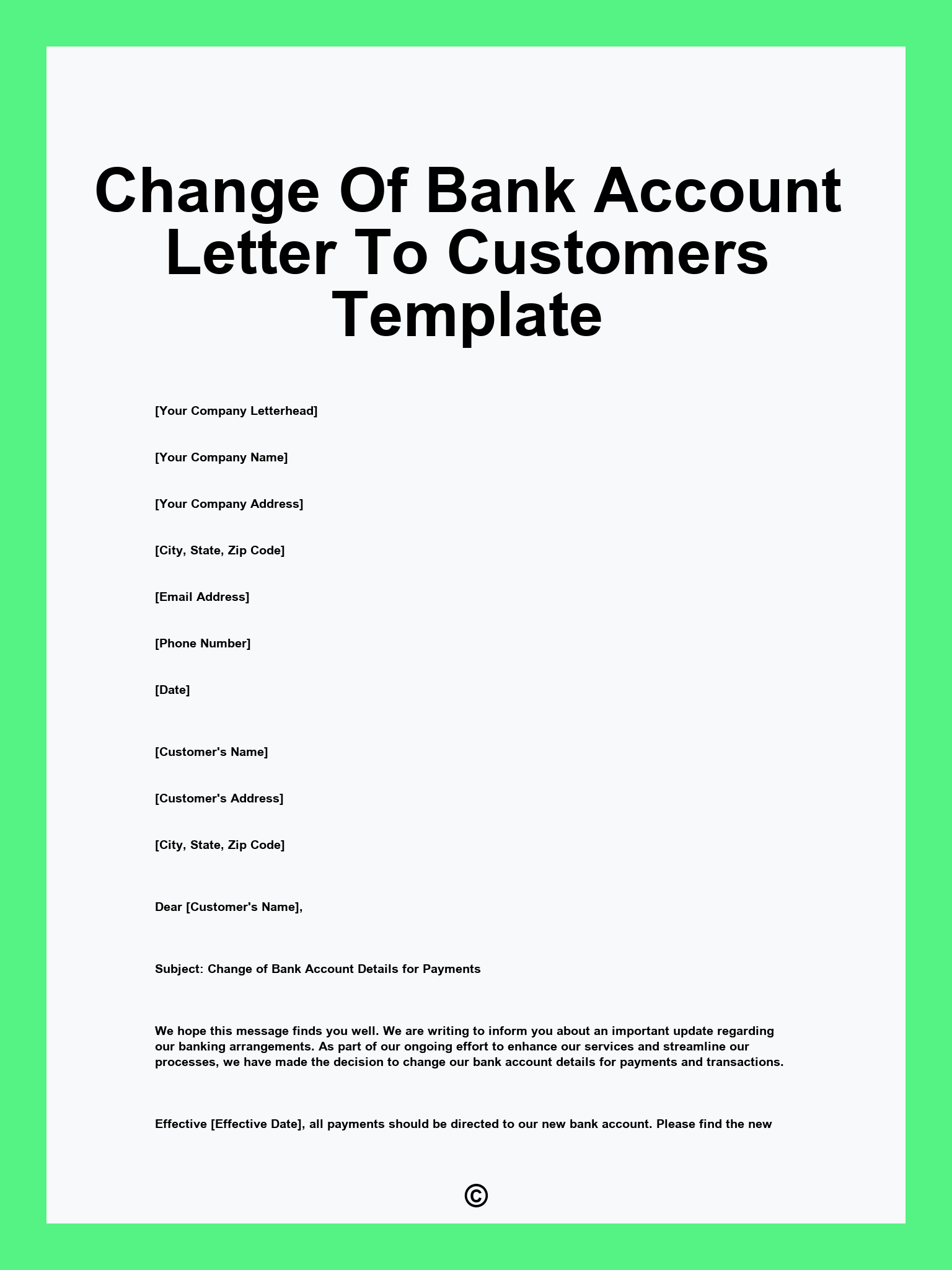 Change Of Bank Account Letter To Customers Template
