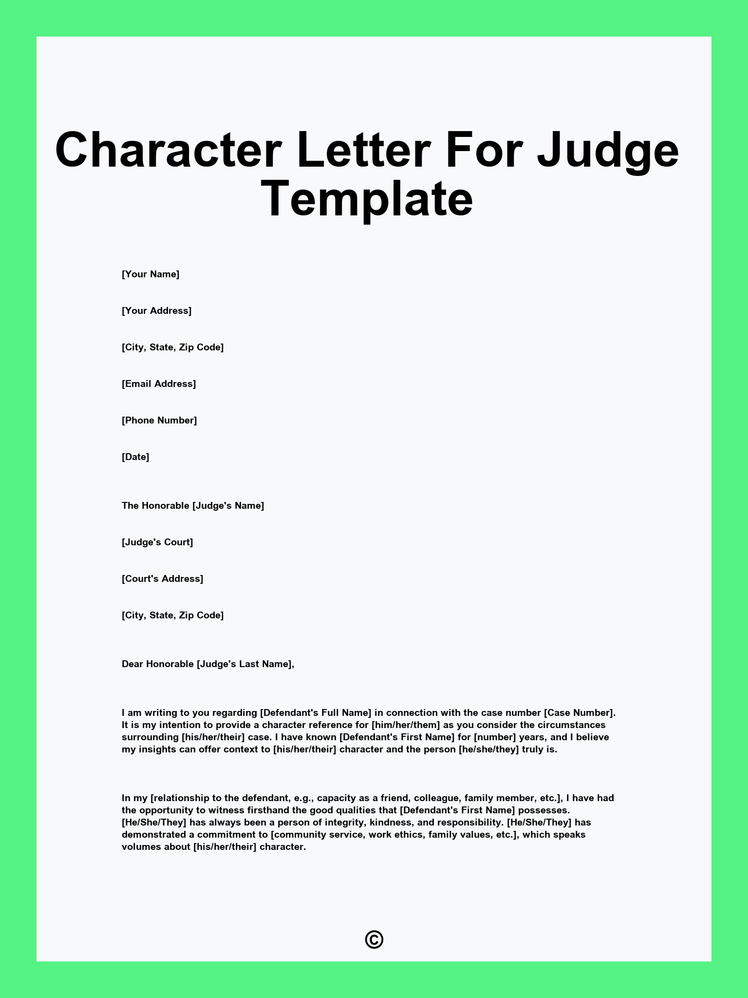 Character Letter For Judge Template
