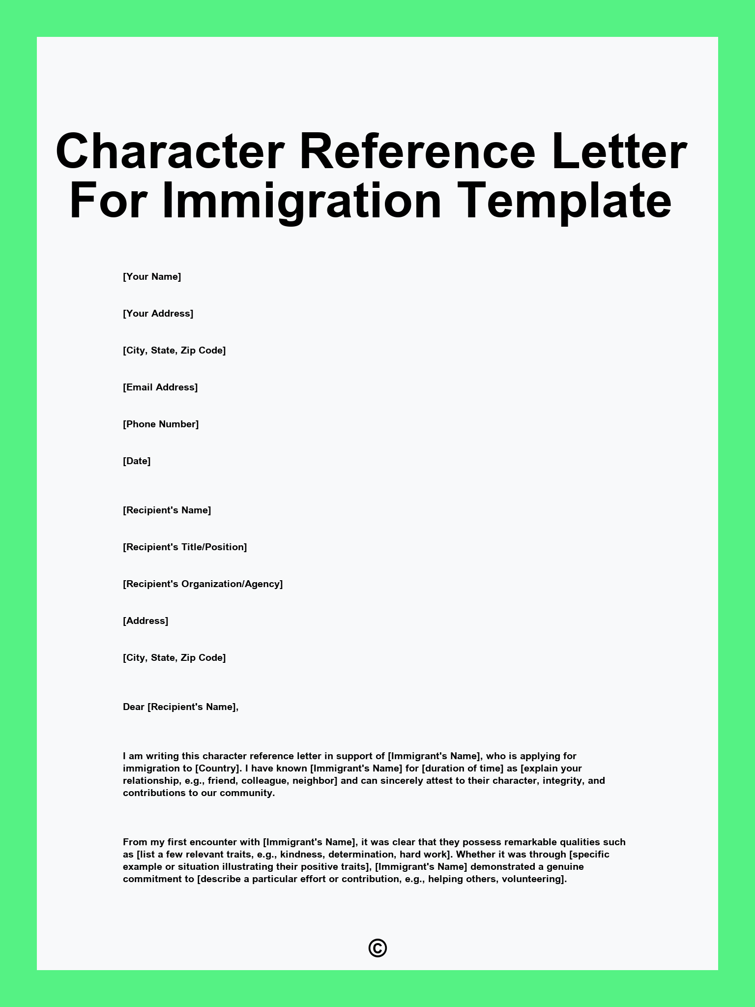 Character Reference Letter For Immigration Template
