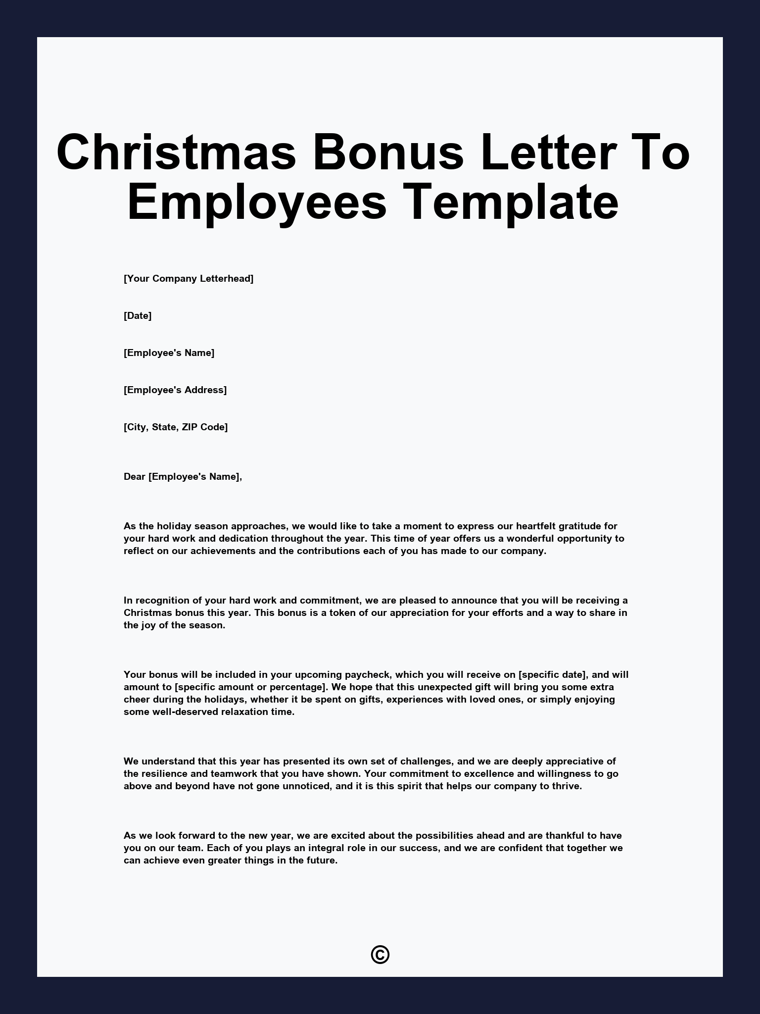 Christmas Bonus Letter To Employees Template