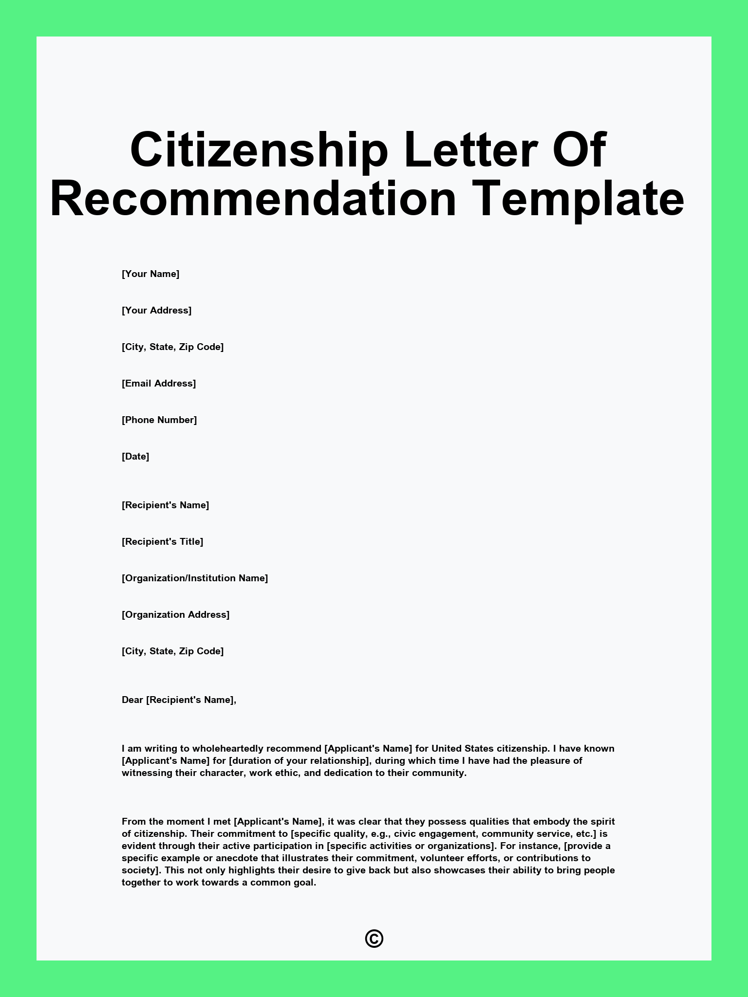 Citizenship Letter Of Recommendation Template