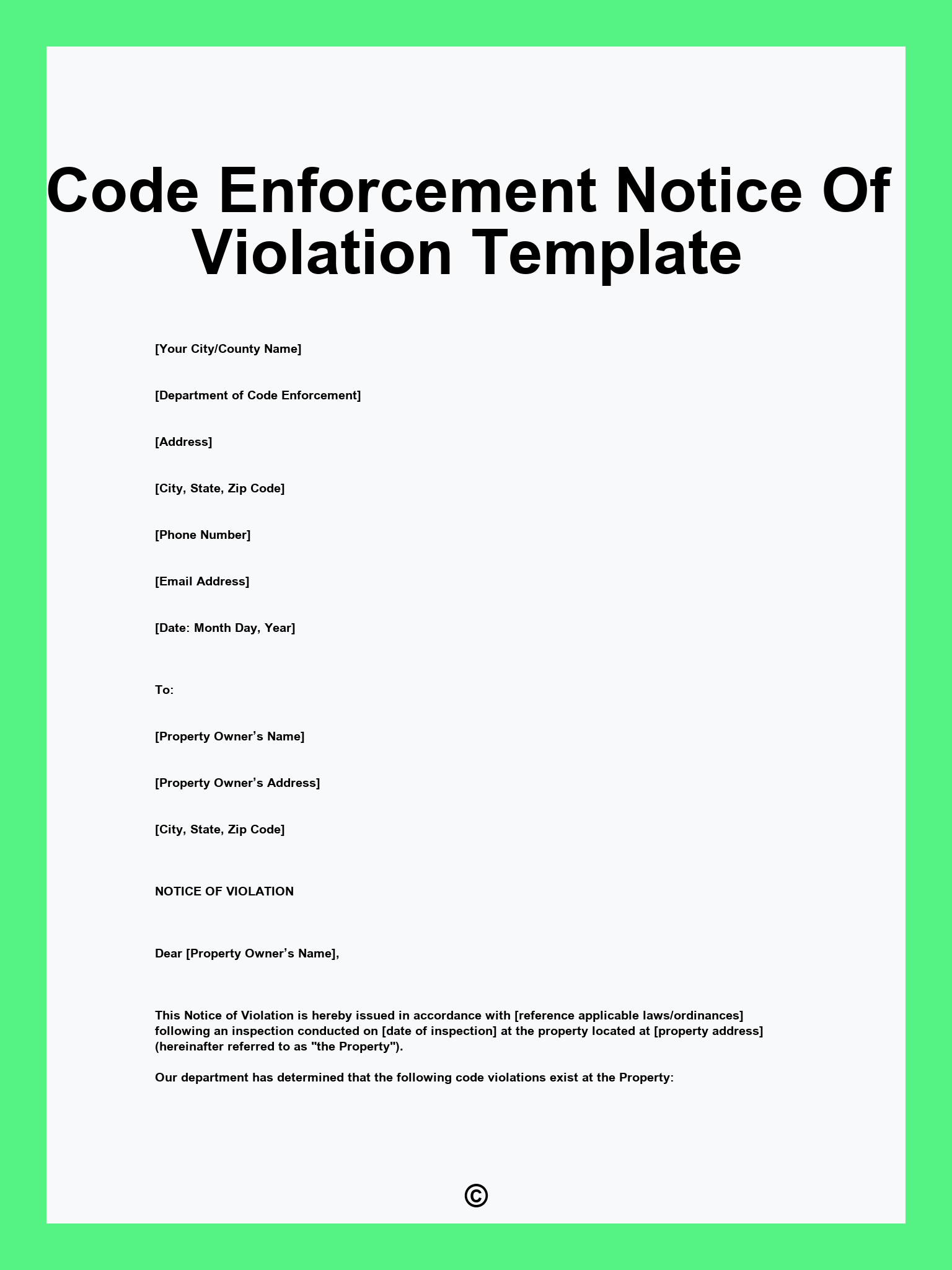 Code Enforcement Notice Of Violation Template