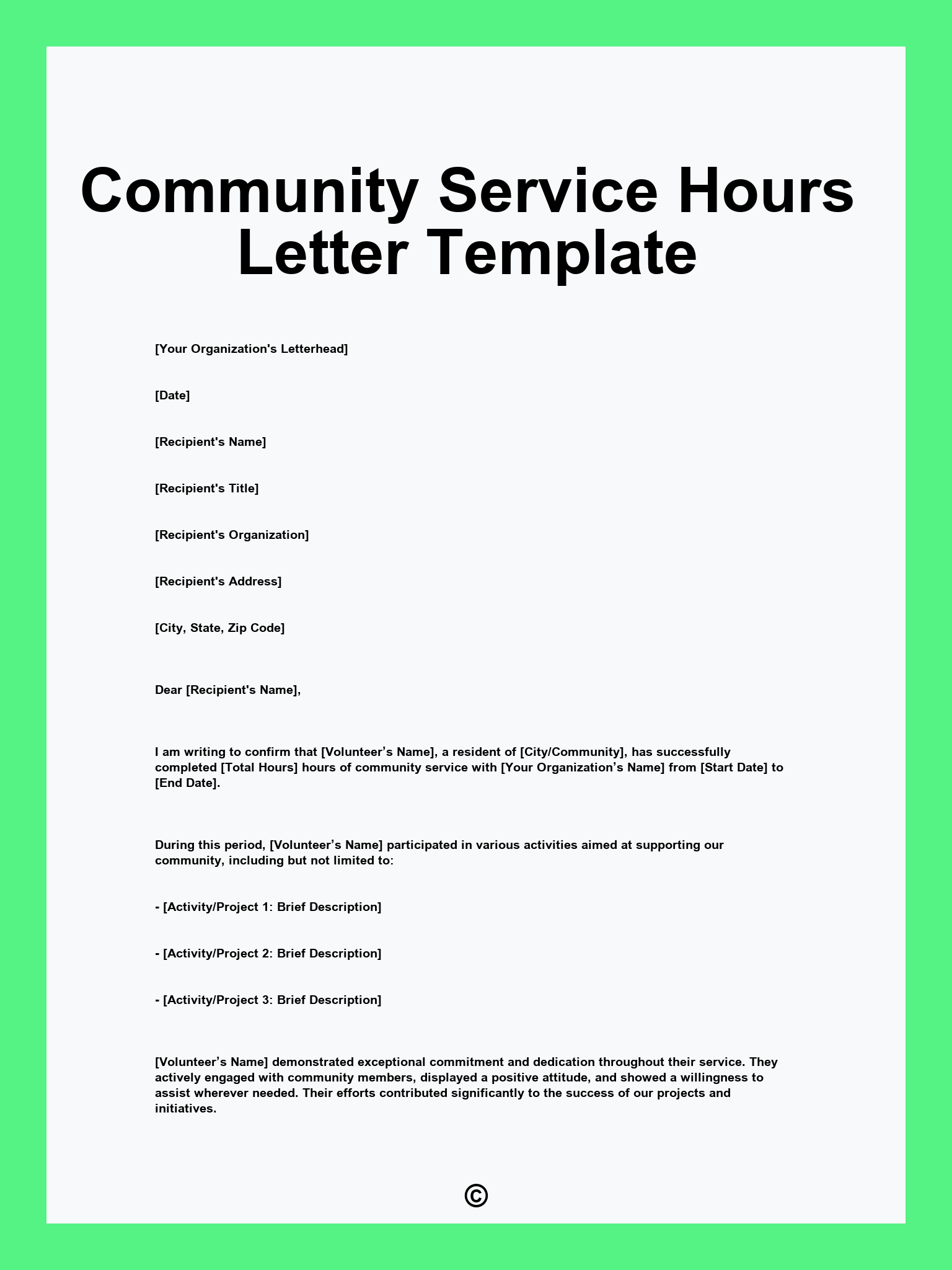 Community Service Hours Letter Template