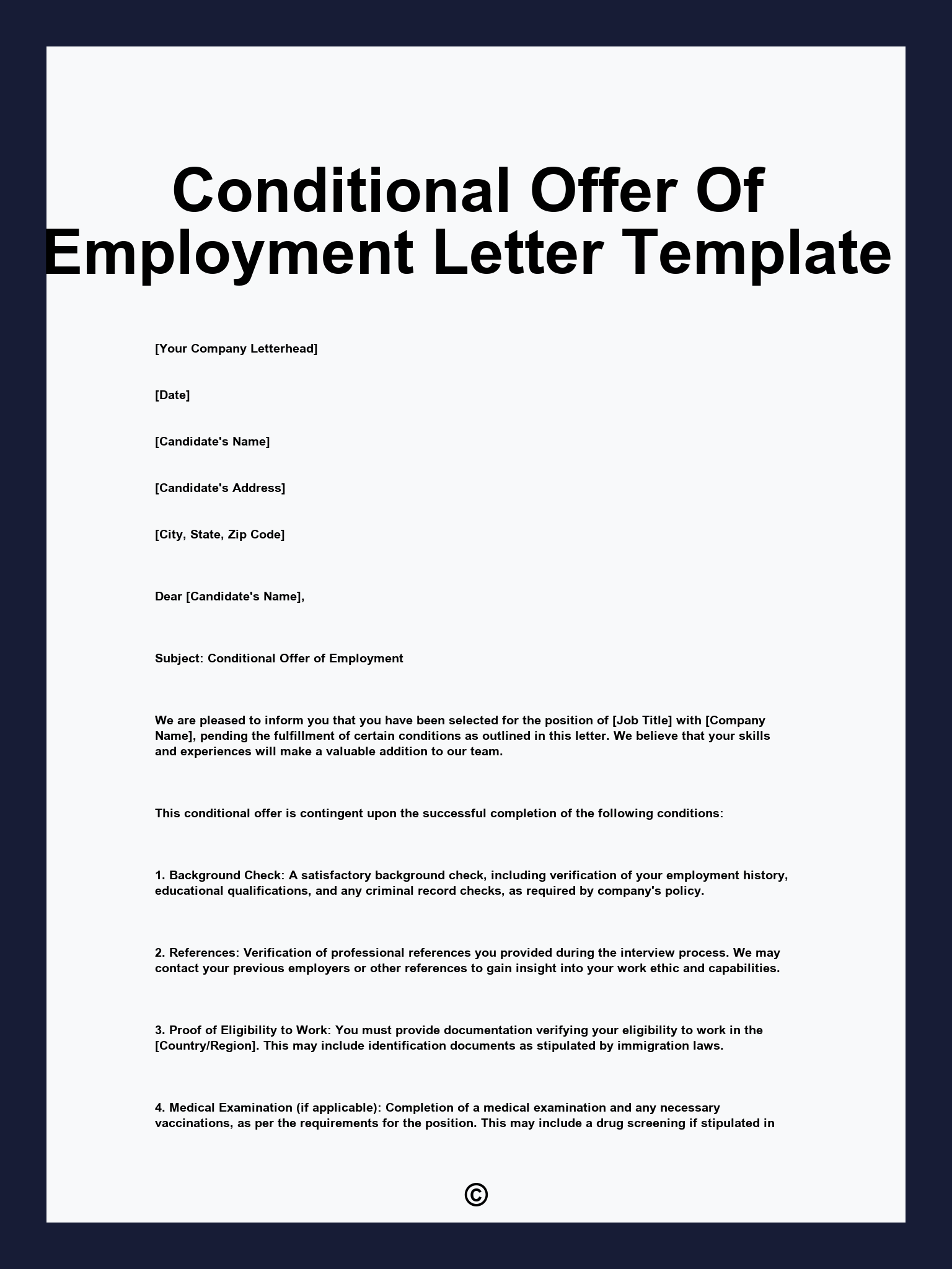 Conditional Offer Of Employment Letter Template