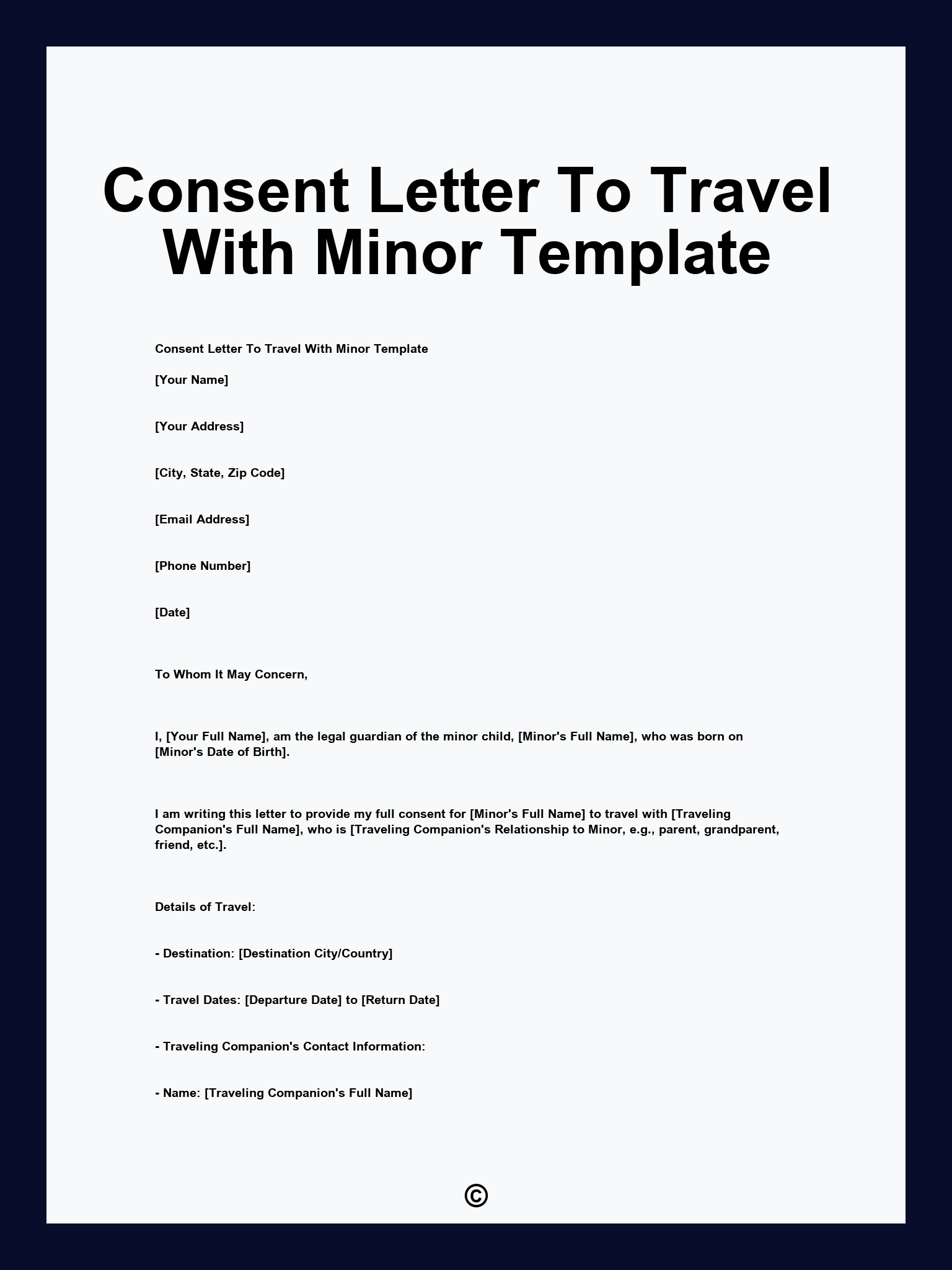Consent Letter To Travel With Minor Template