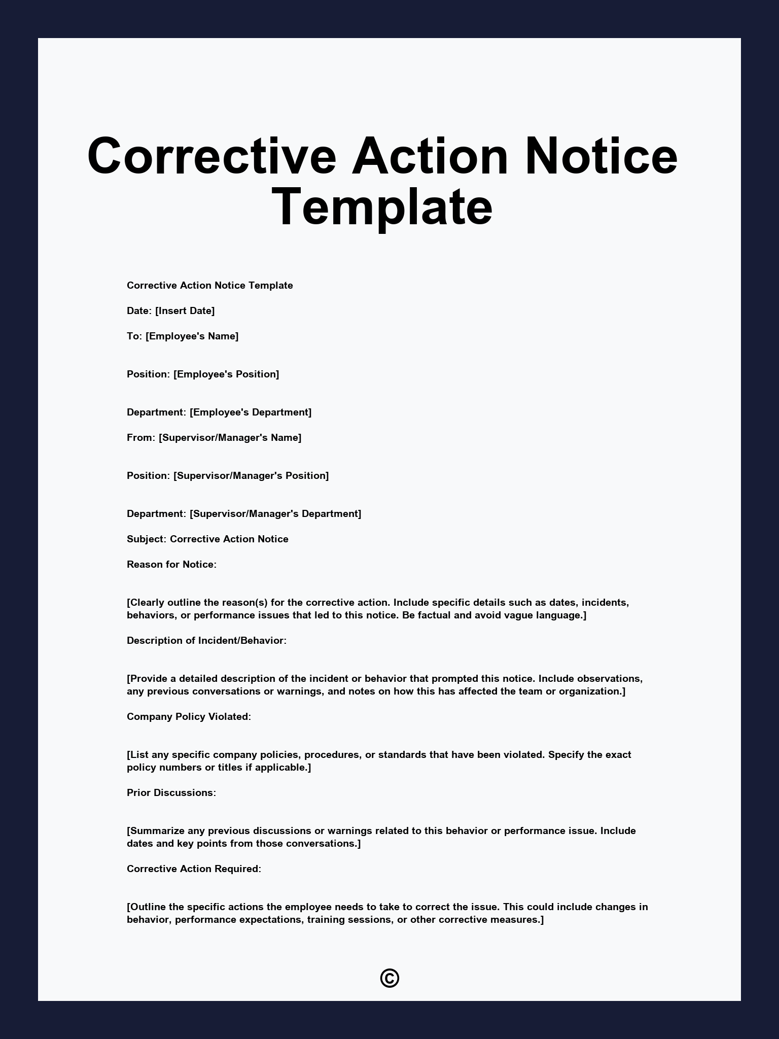 Corrective Action Notice Template