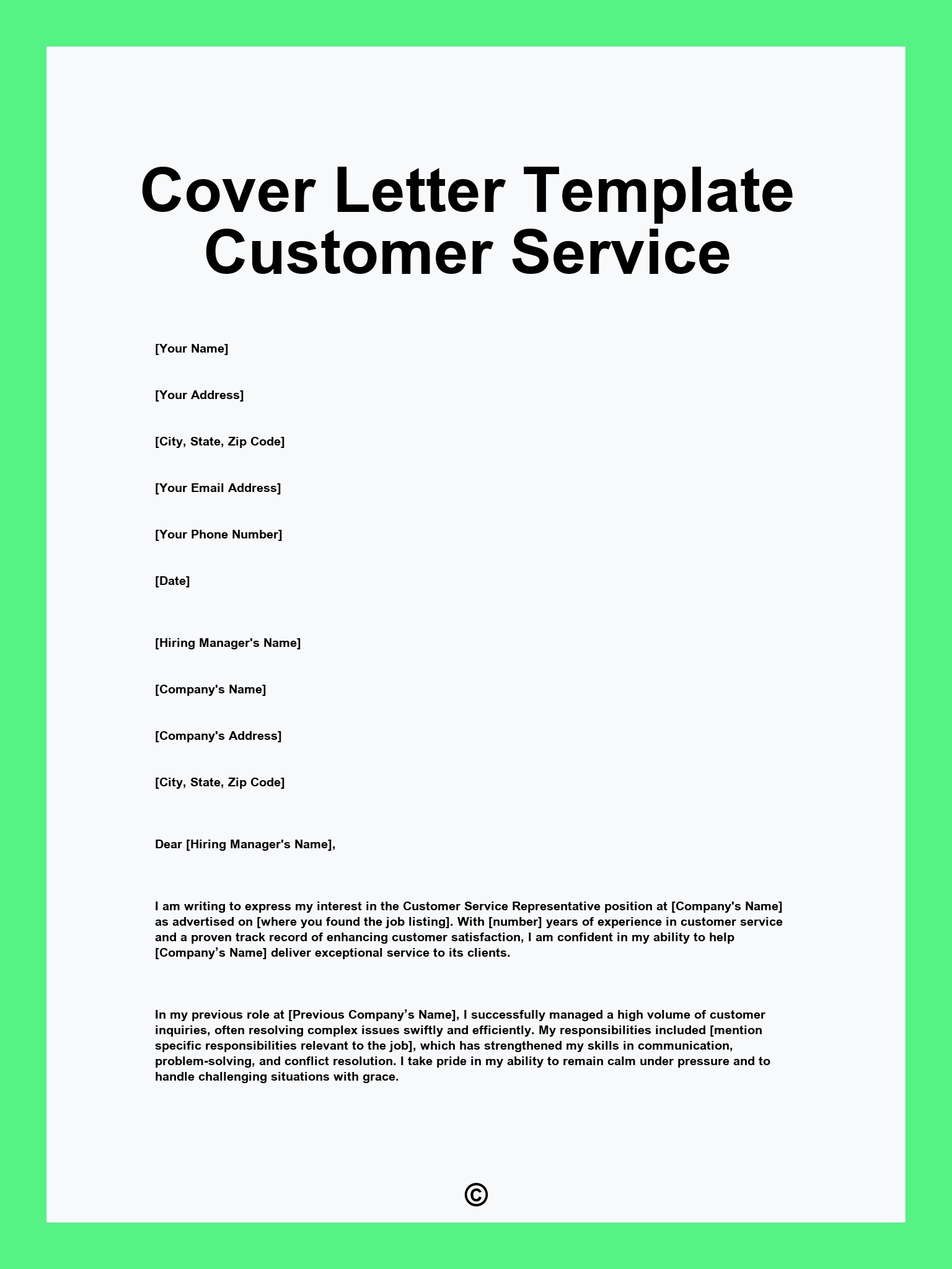 Cover Letter Template Customer Service