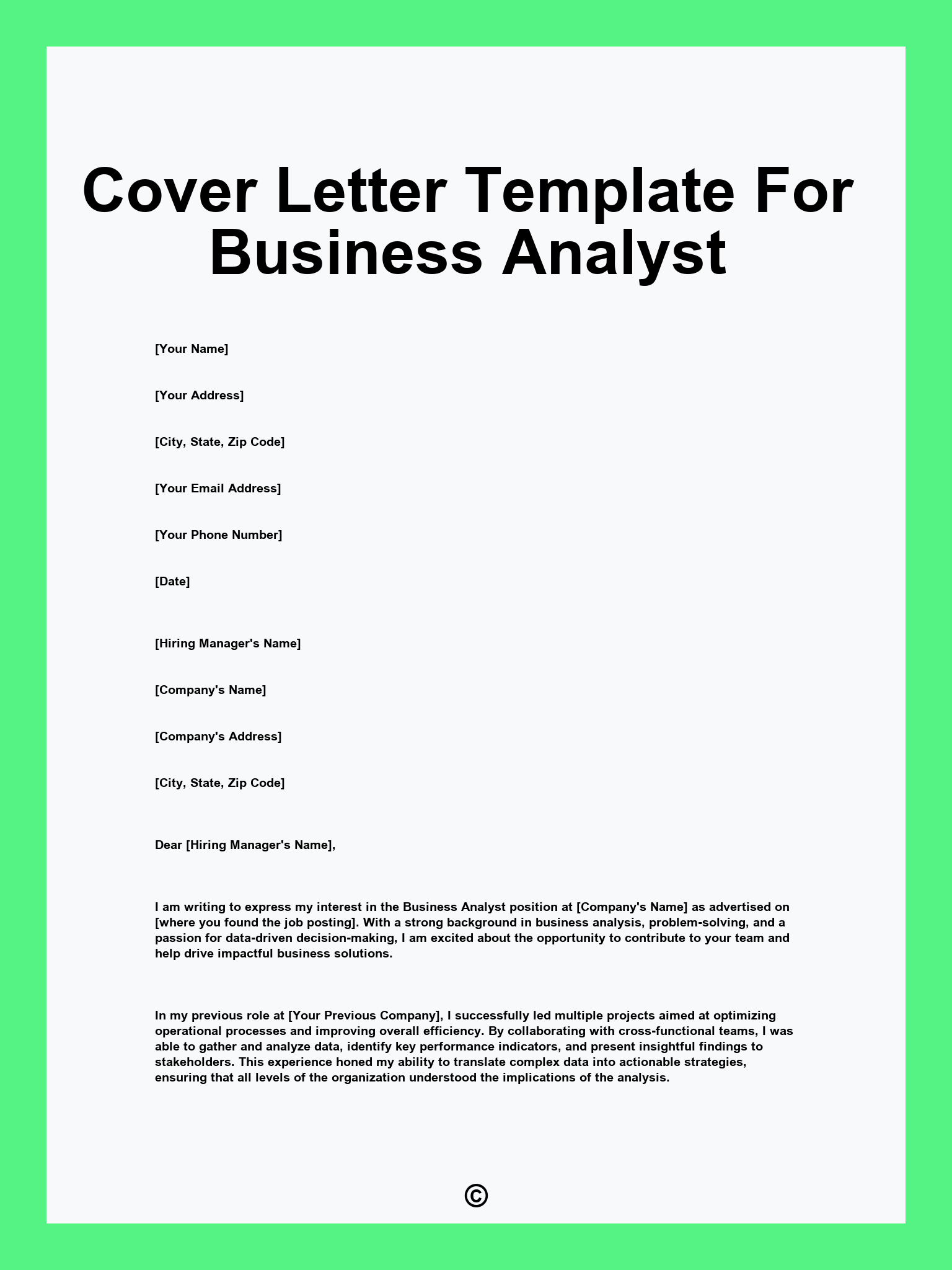 Cover Letter Template For Business Analyst