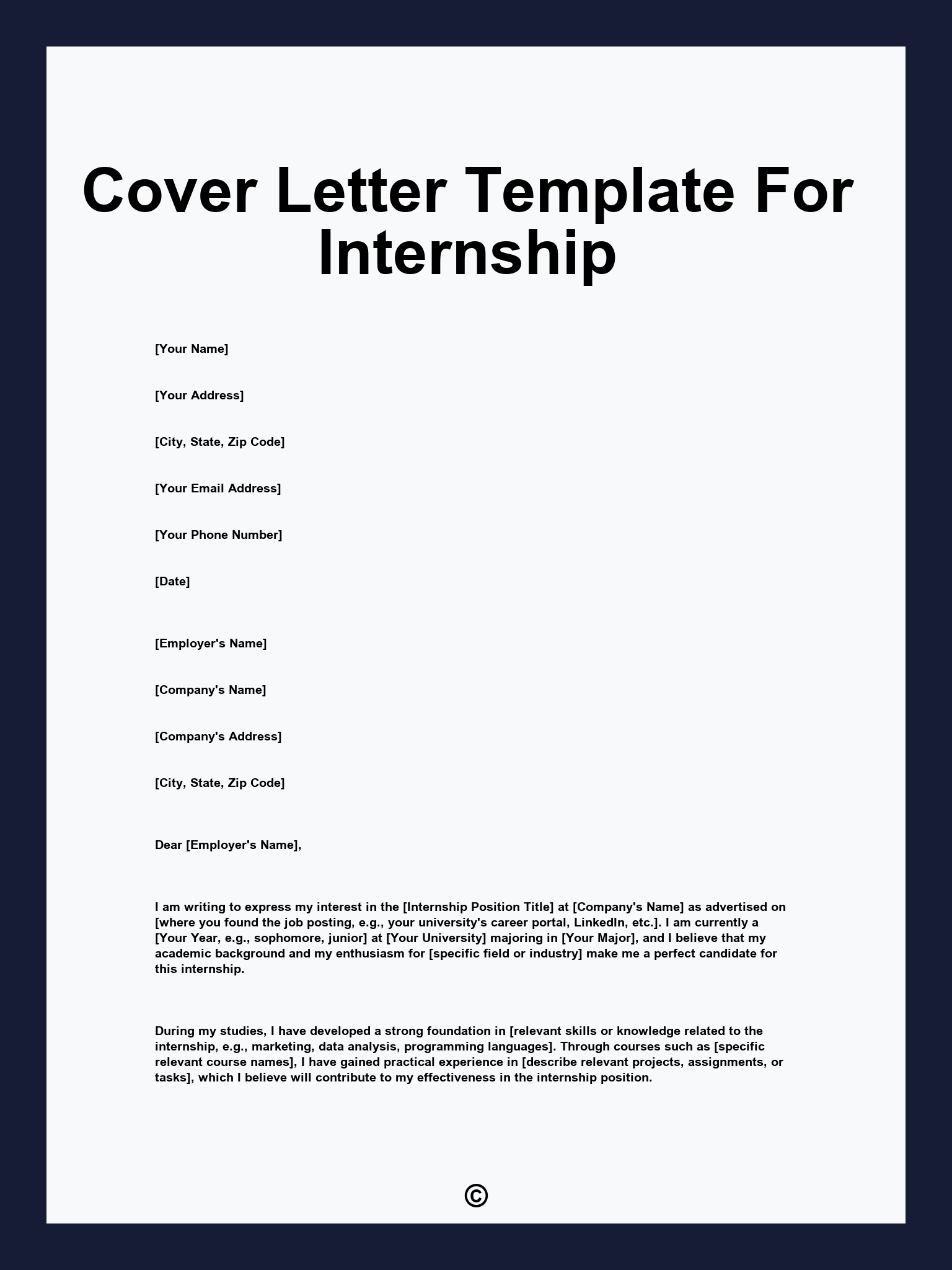 Cover Letter Template For Internship