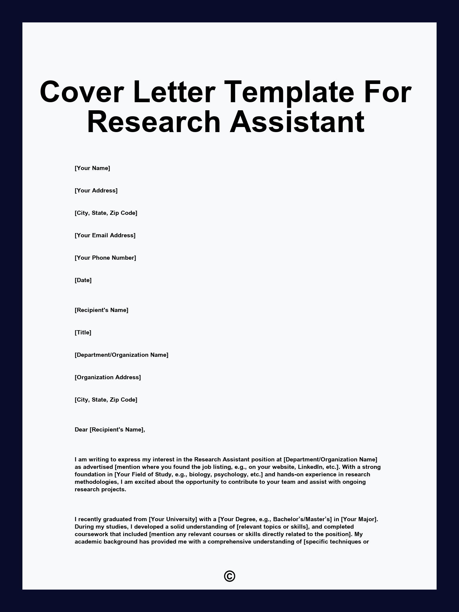 Cover Letter Template For Research Assistant