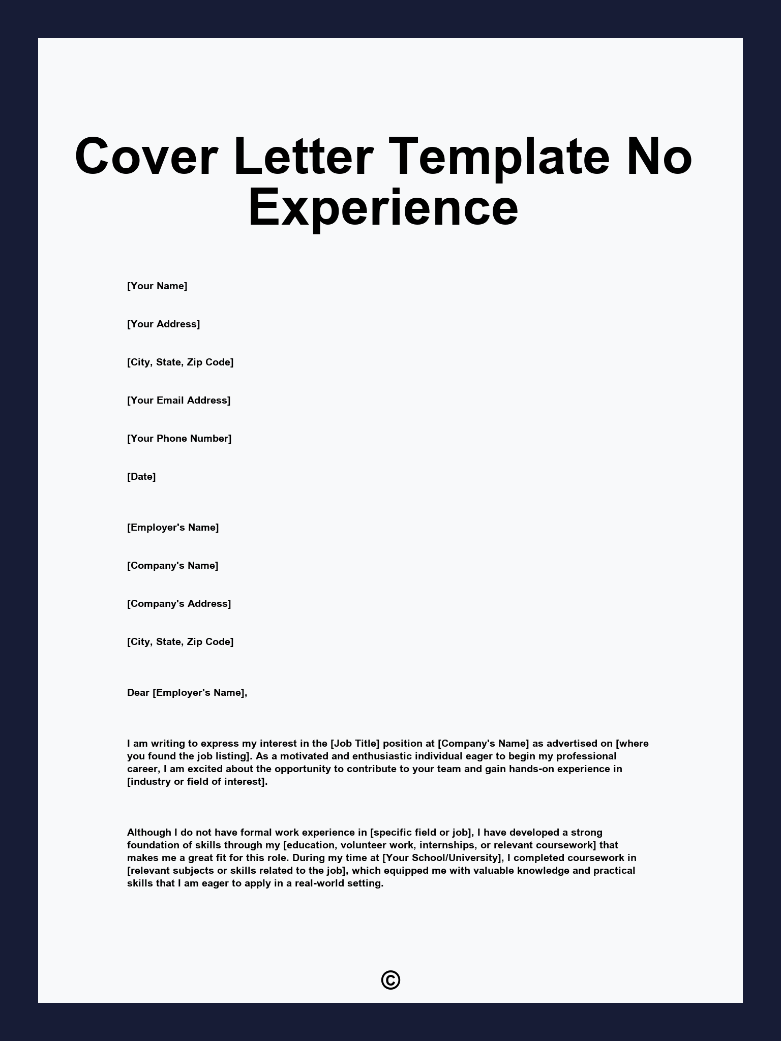 Cover Letter Template No Experience