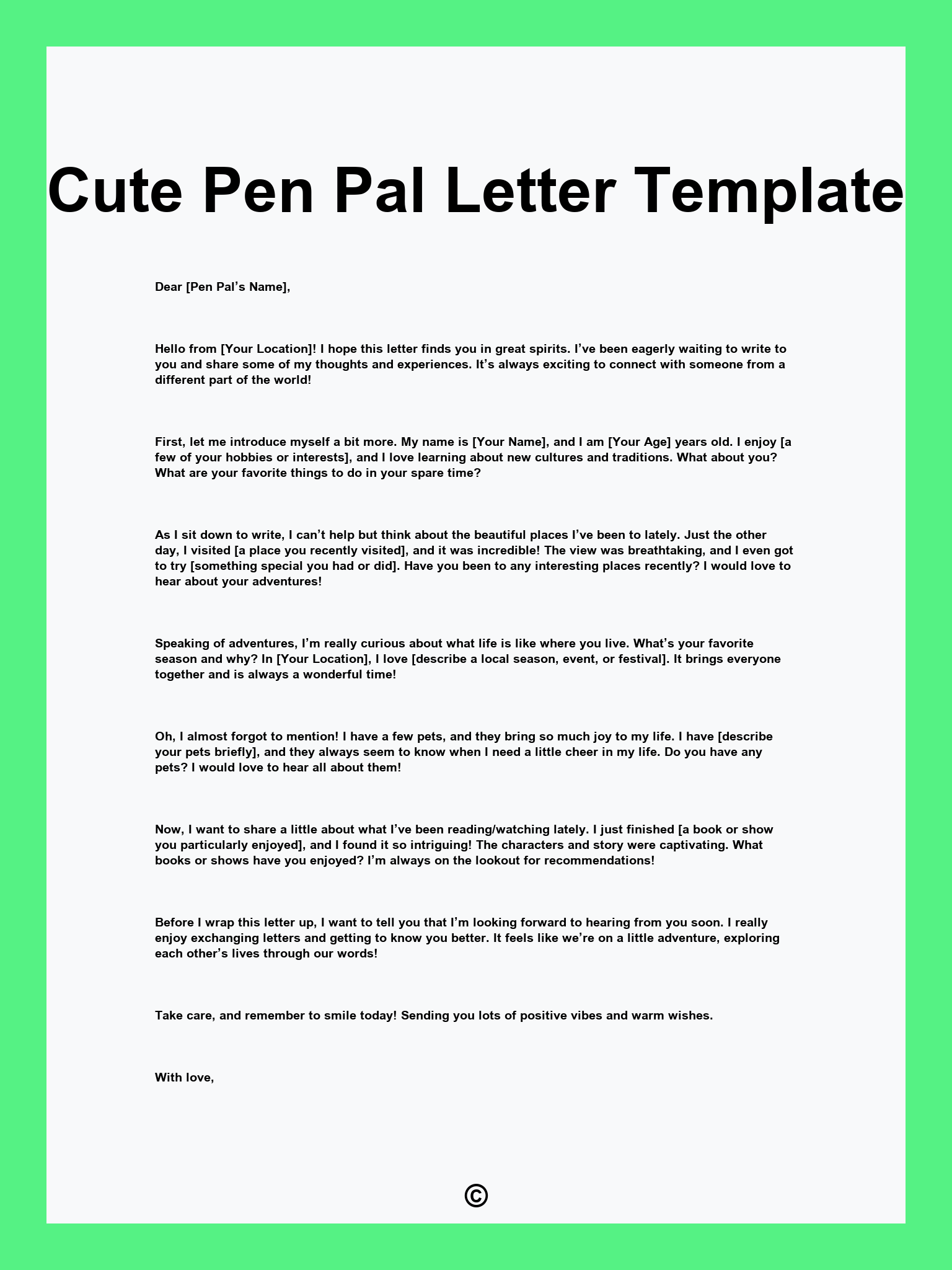 Cute Pen Pal Letter Template