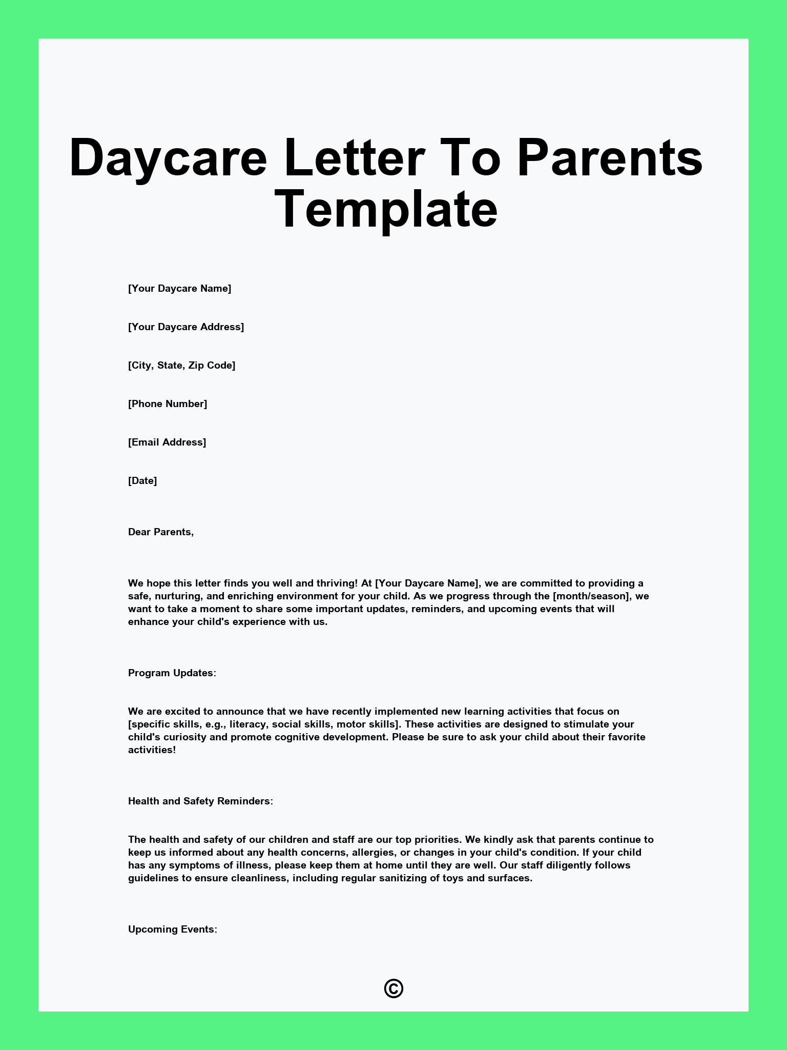 Daycare Letter To Parents Template