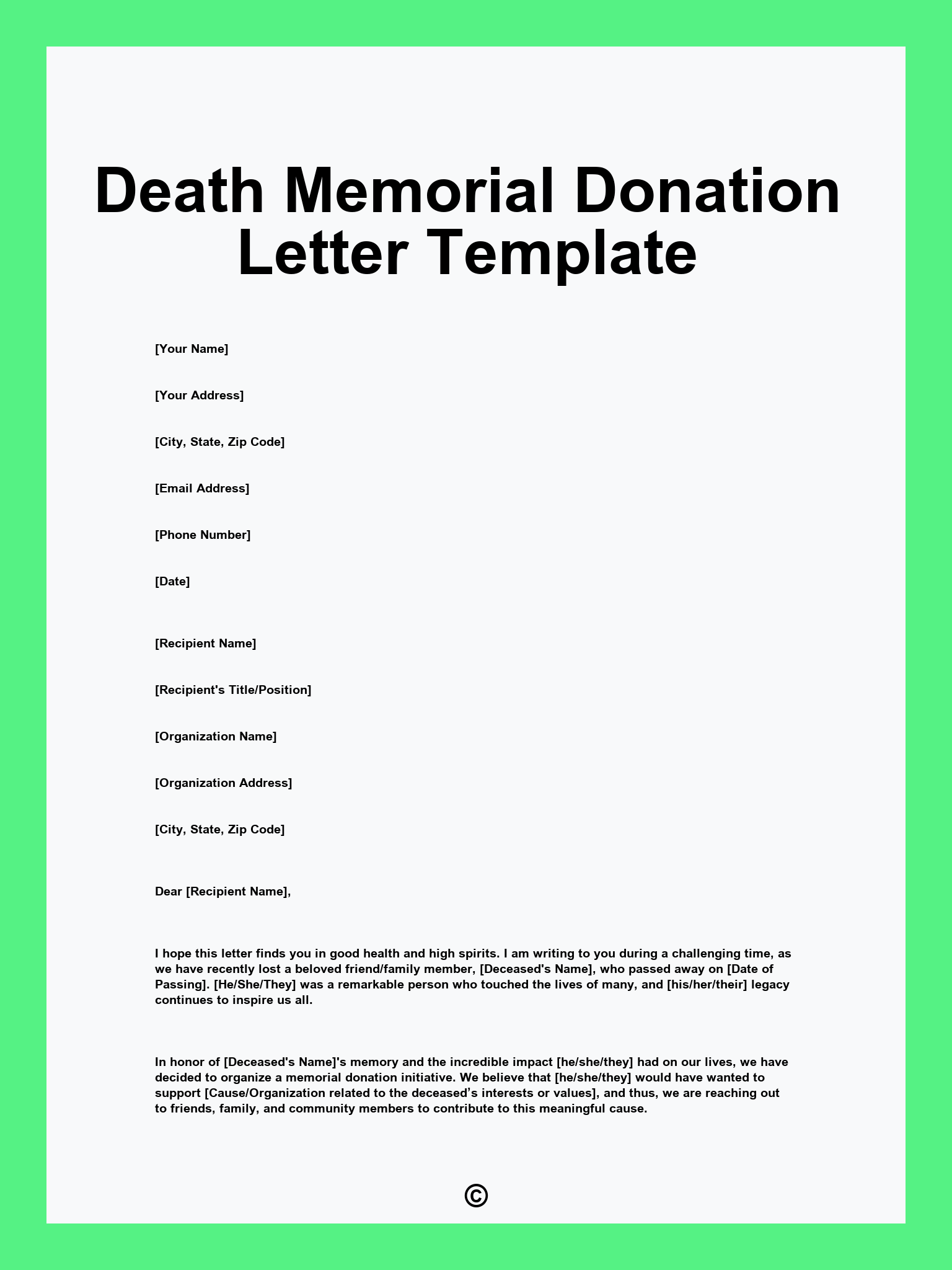 Death Memorial Donation Letter Template