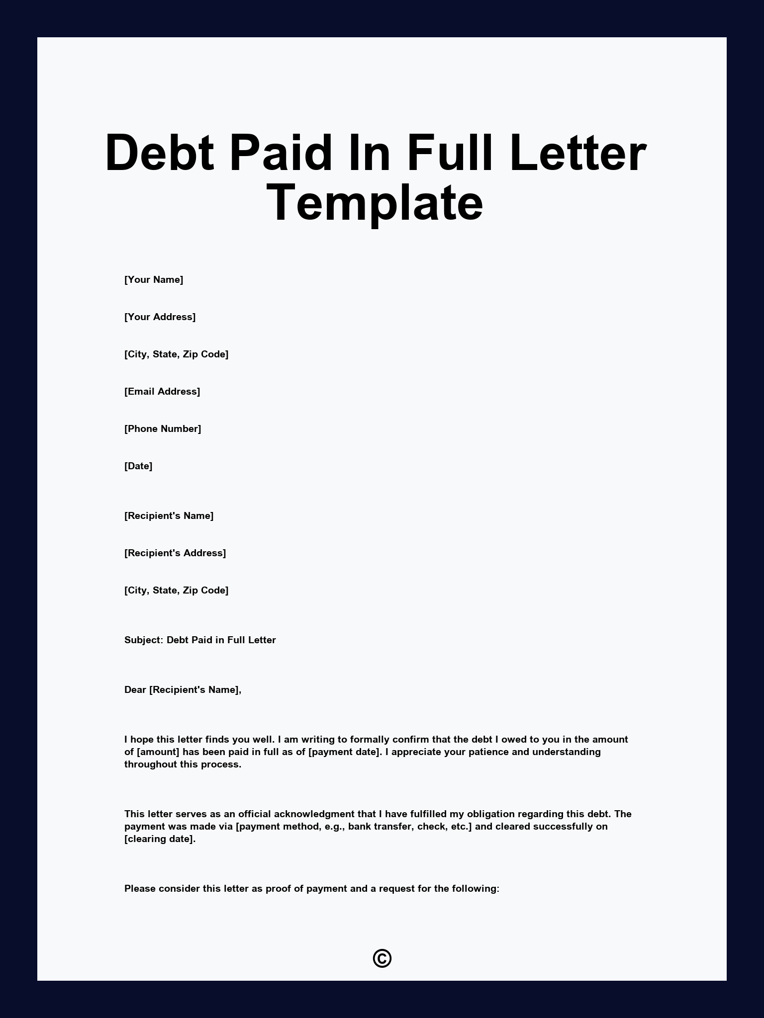 Debt Paid In Full Letter Template