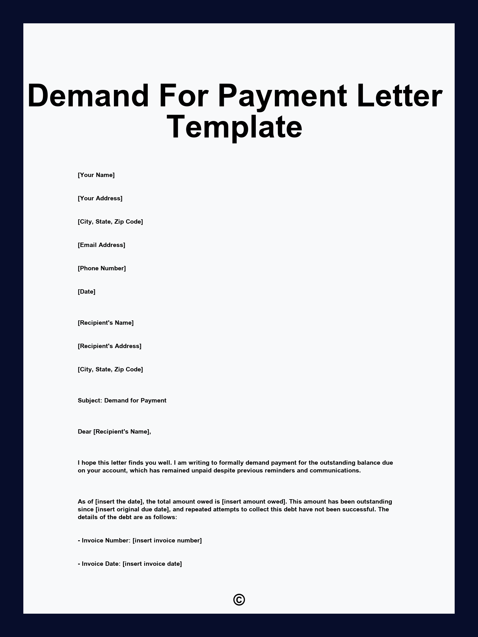 Demand For Payment Letter Template