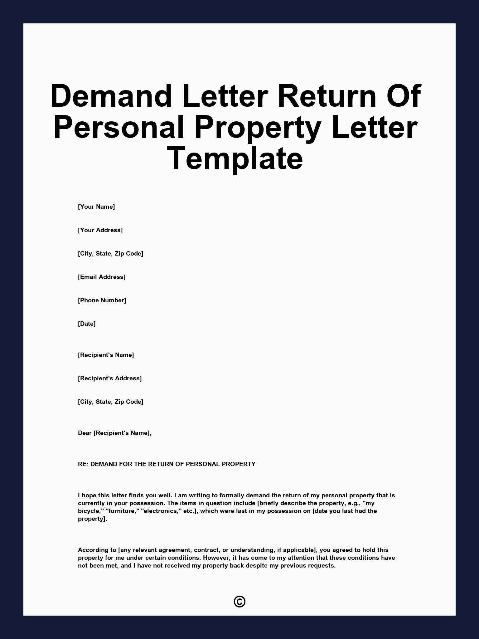 Demand Letter Return Of Personal Property Letter Template