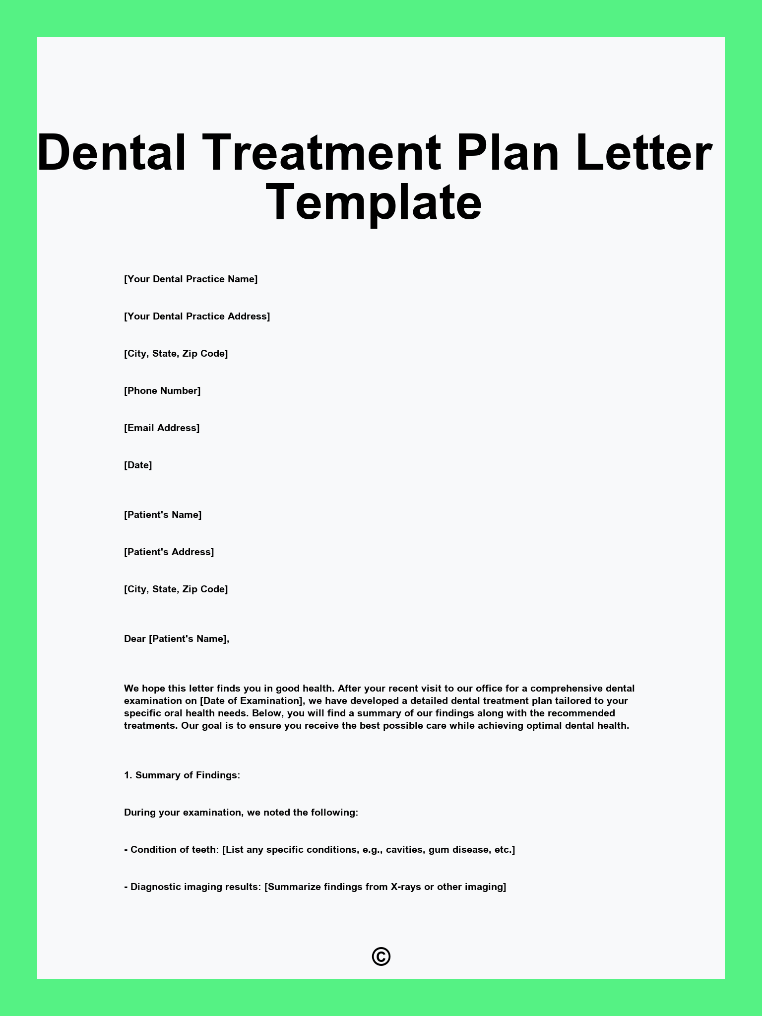 Dental Treatment Plan Letter Template