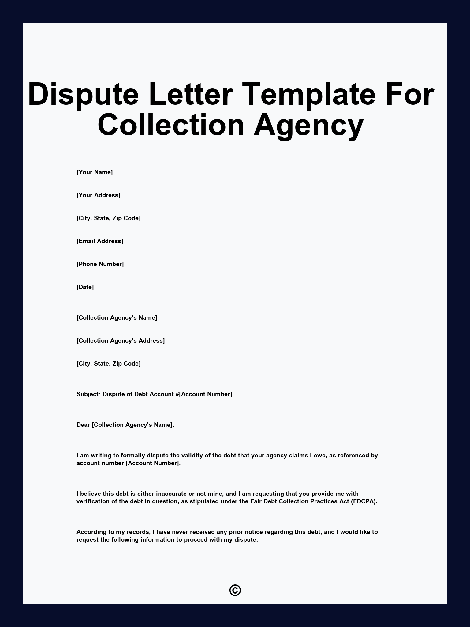 Dispute Letter Template For Collection Agency