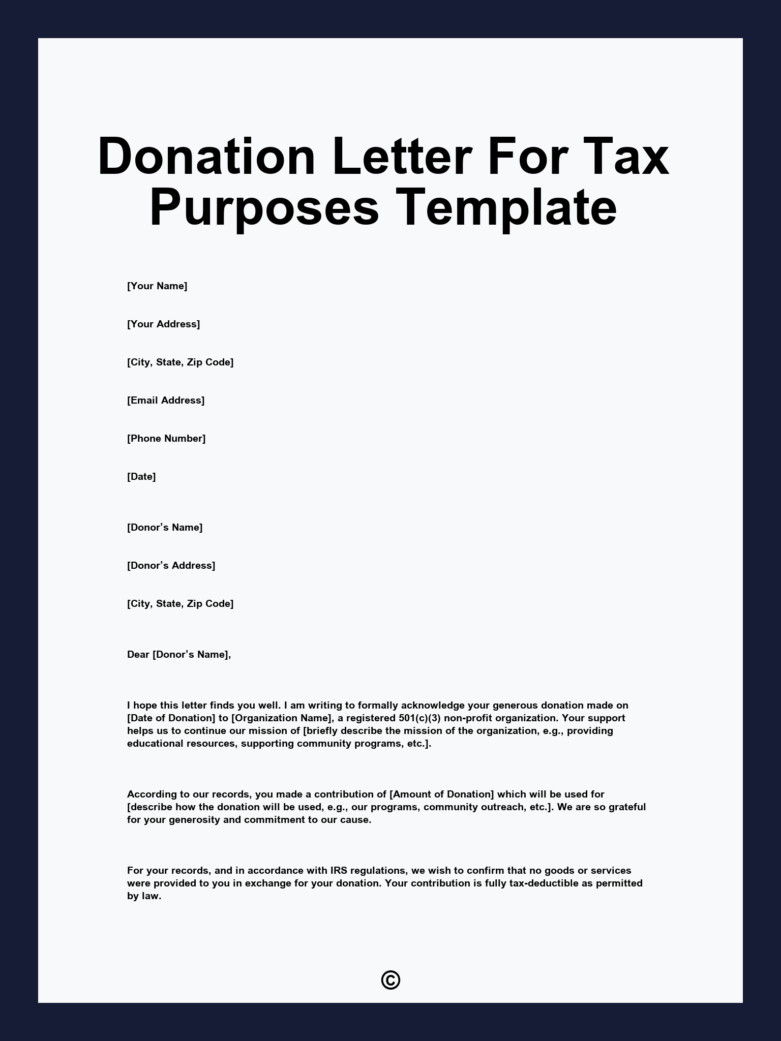 Donation Letter For Tax Purposes Template