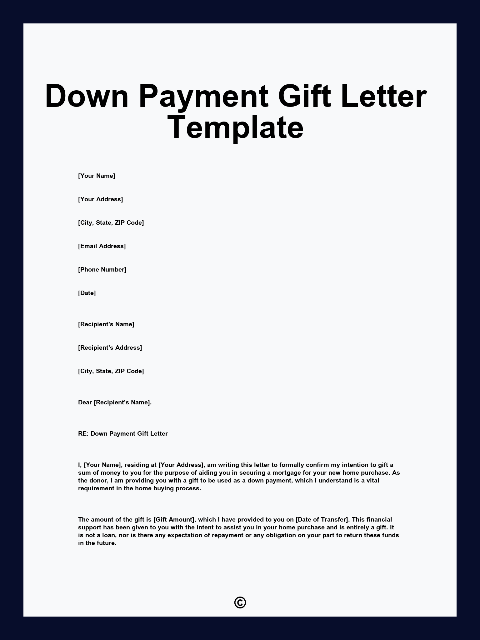 Down Payment Gift Letter Template