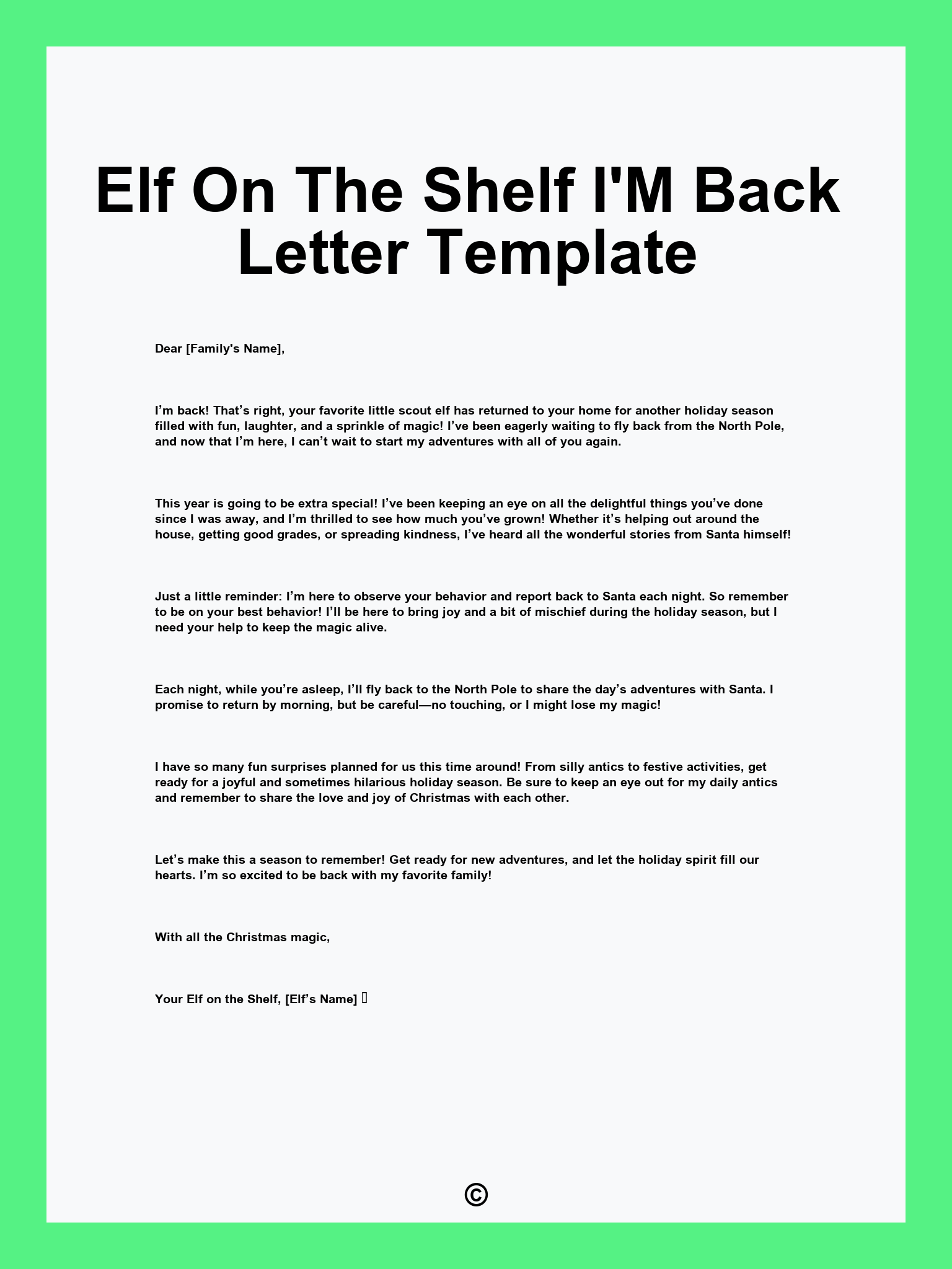 Elf On The Shelf I'M Back Letter Template