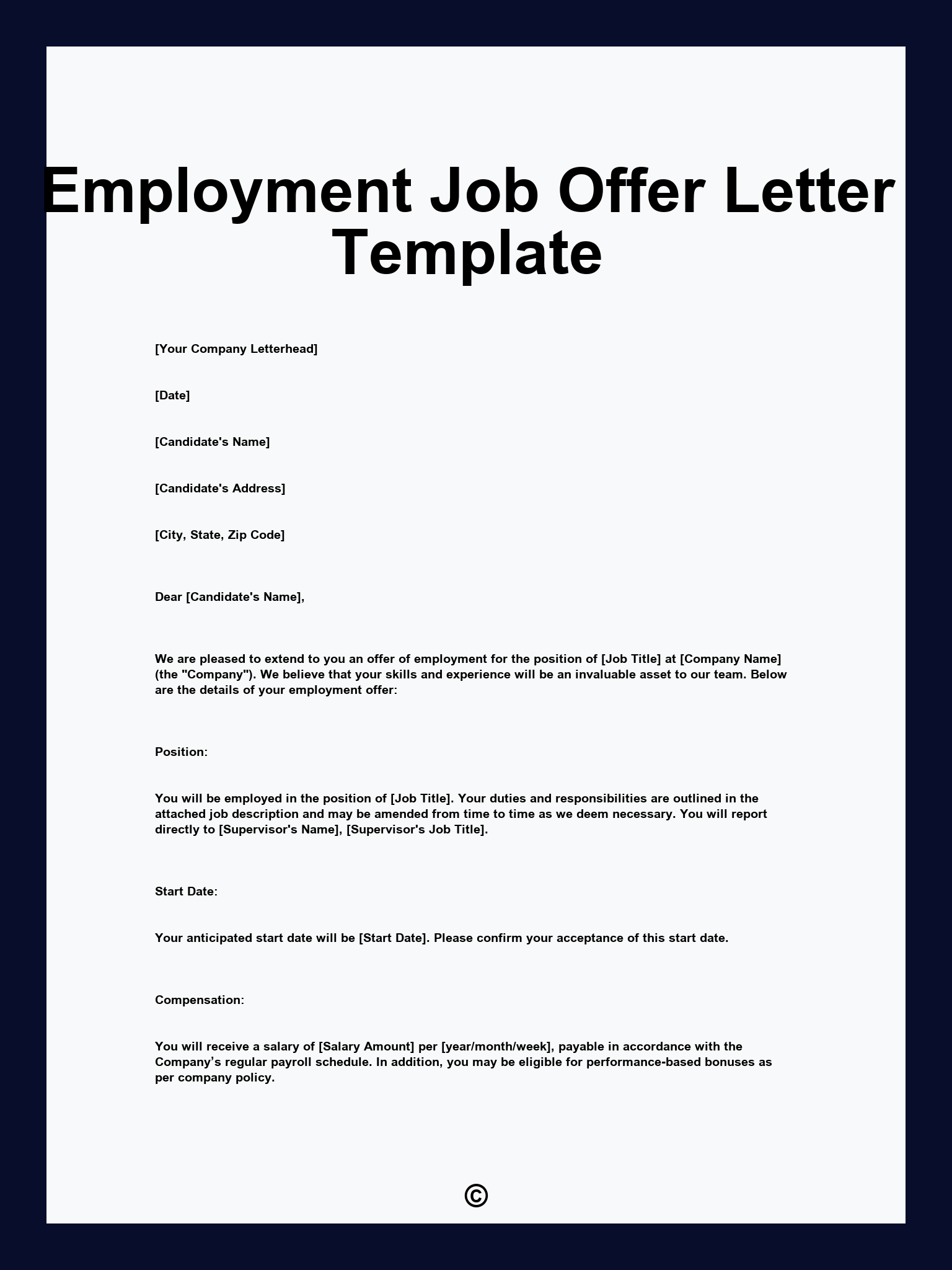 Employment Job Offer Letter Template