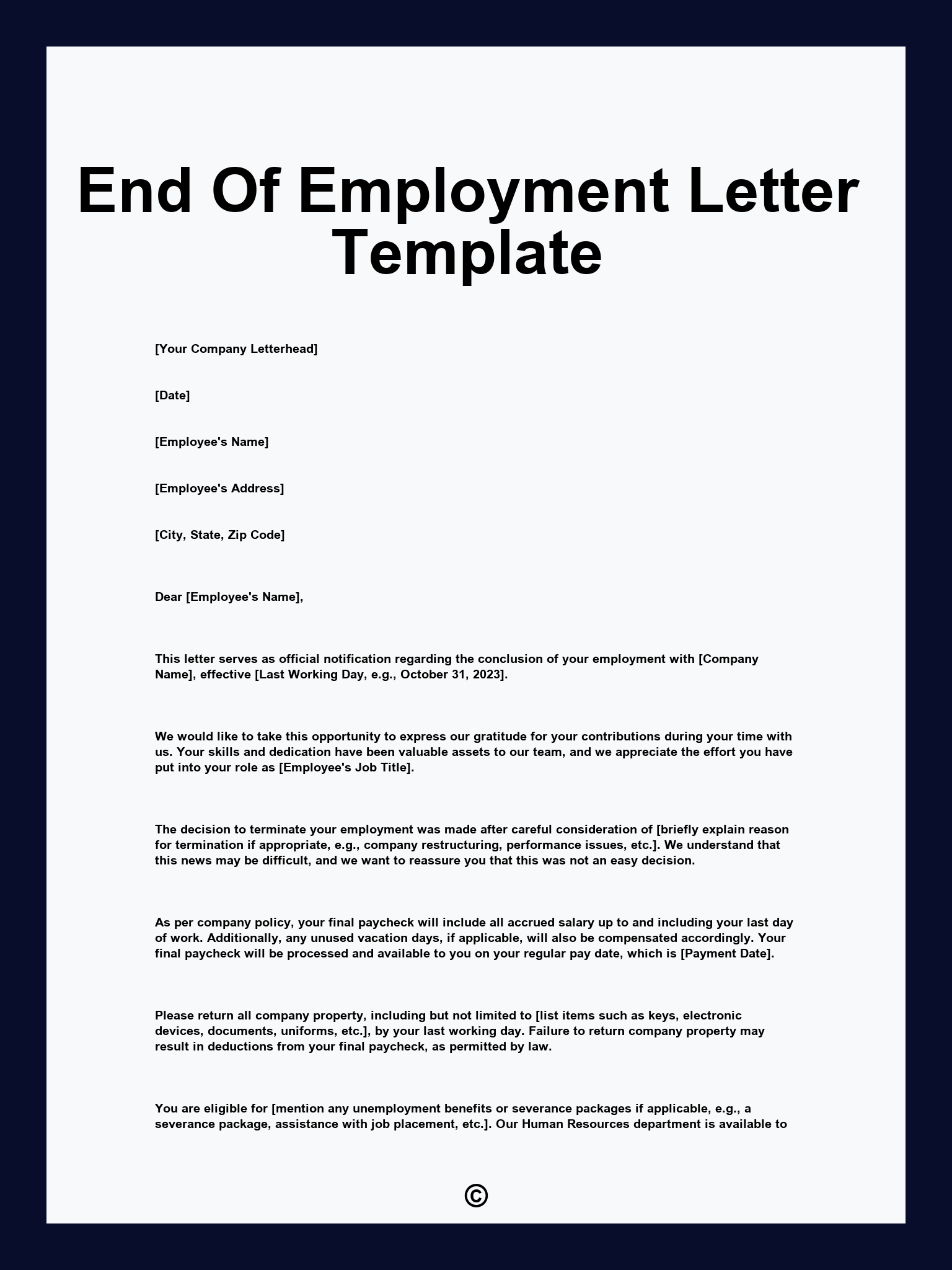 End Of Employment Letter Template