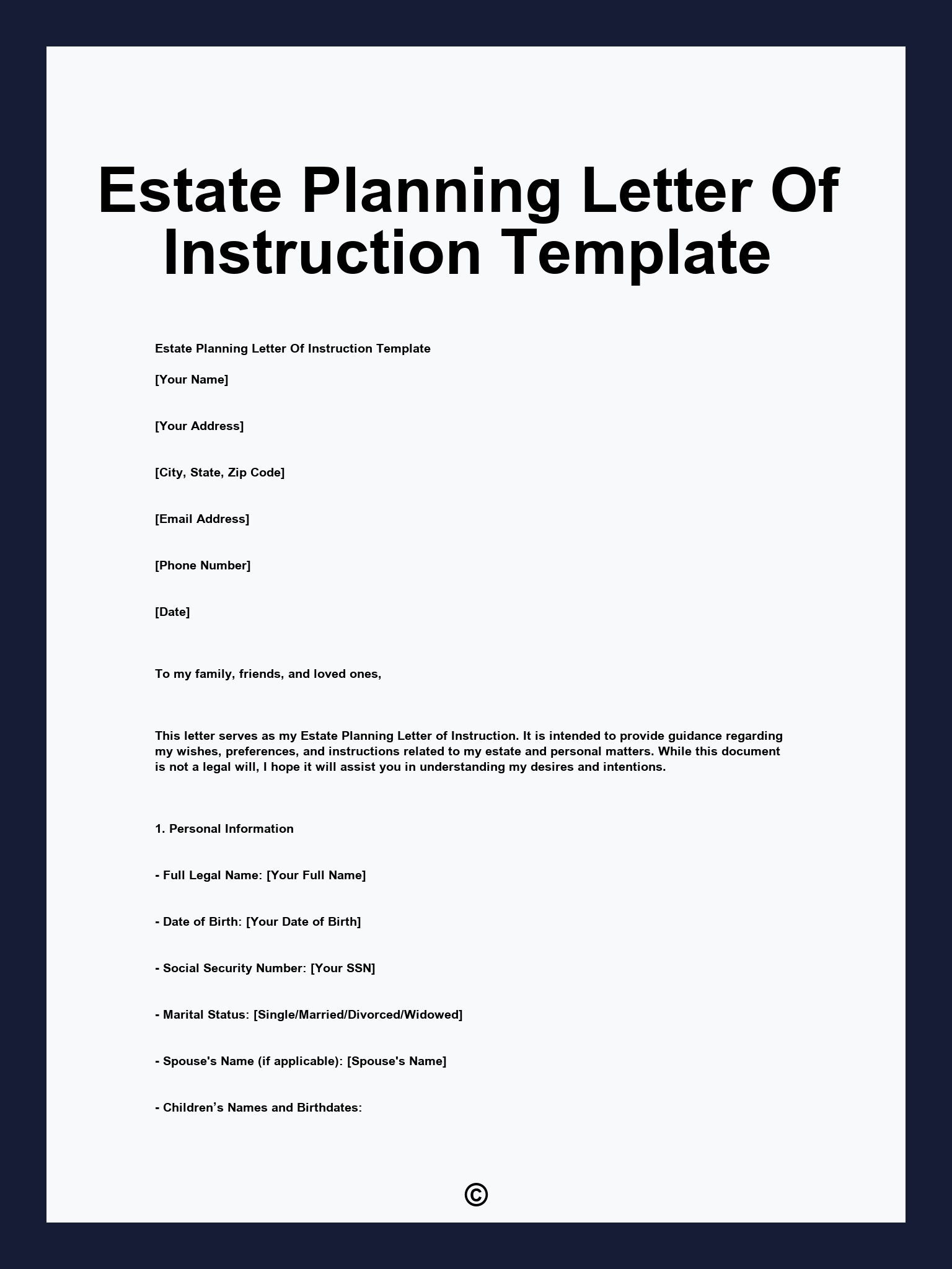 Estate Planning Letter Of Instruction Template