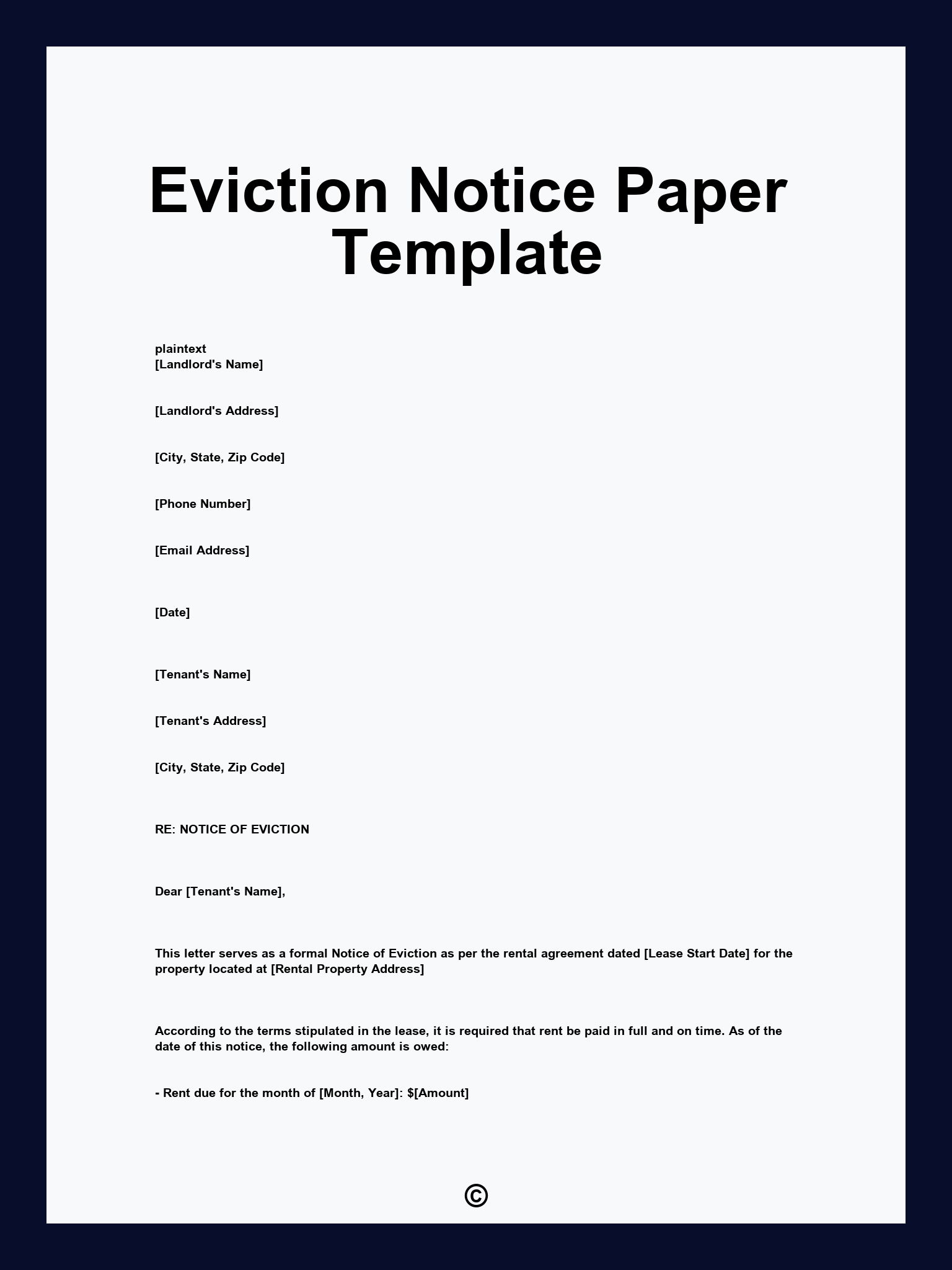 Eviction Notice Paper Template