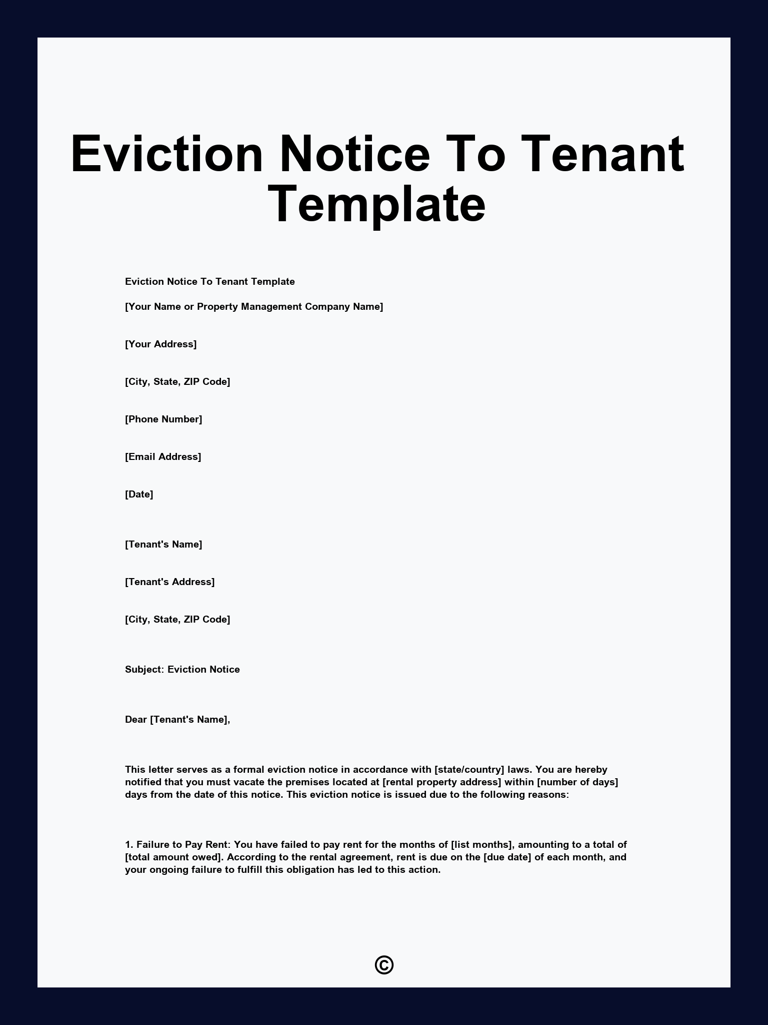 Eviction Notice To Tenant Template