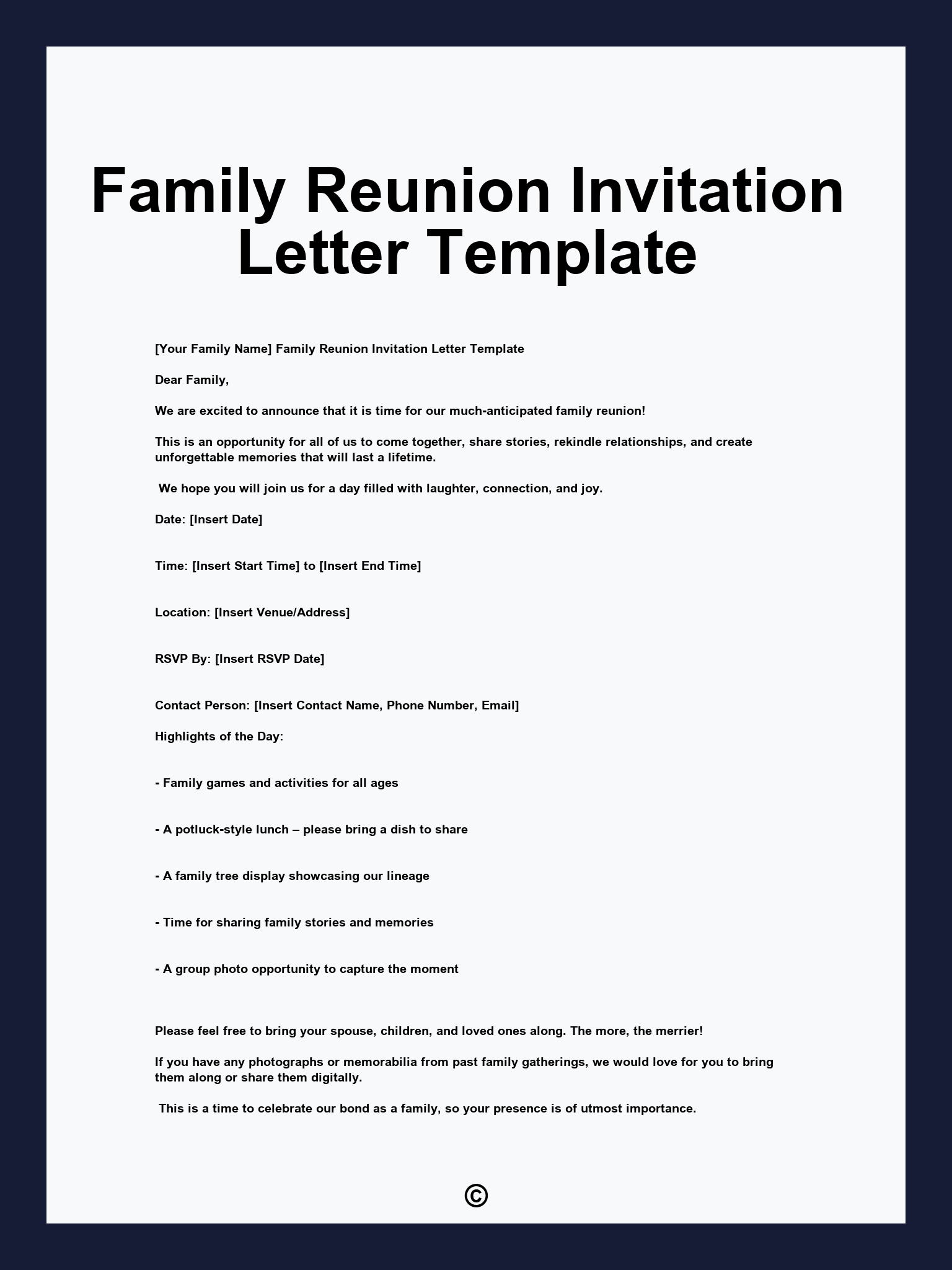 Family Reunion Invitation Letter Template
