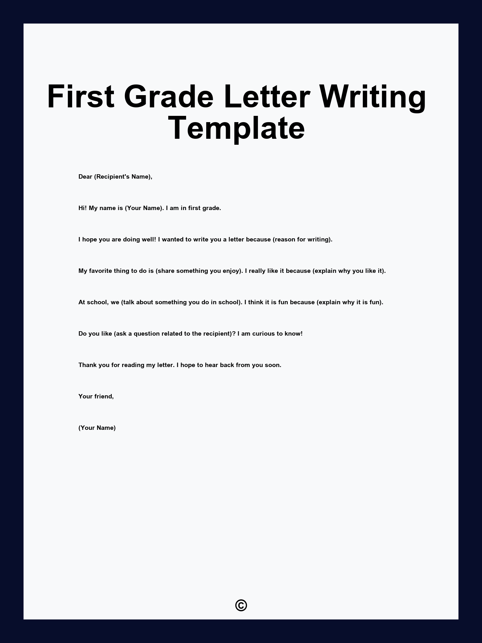 First Grade Letter Writing Template