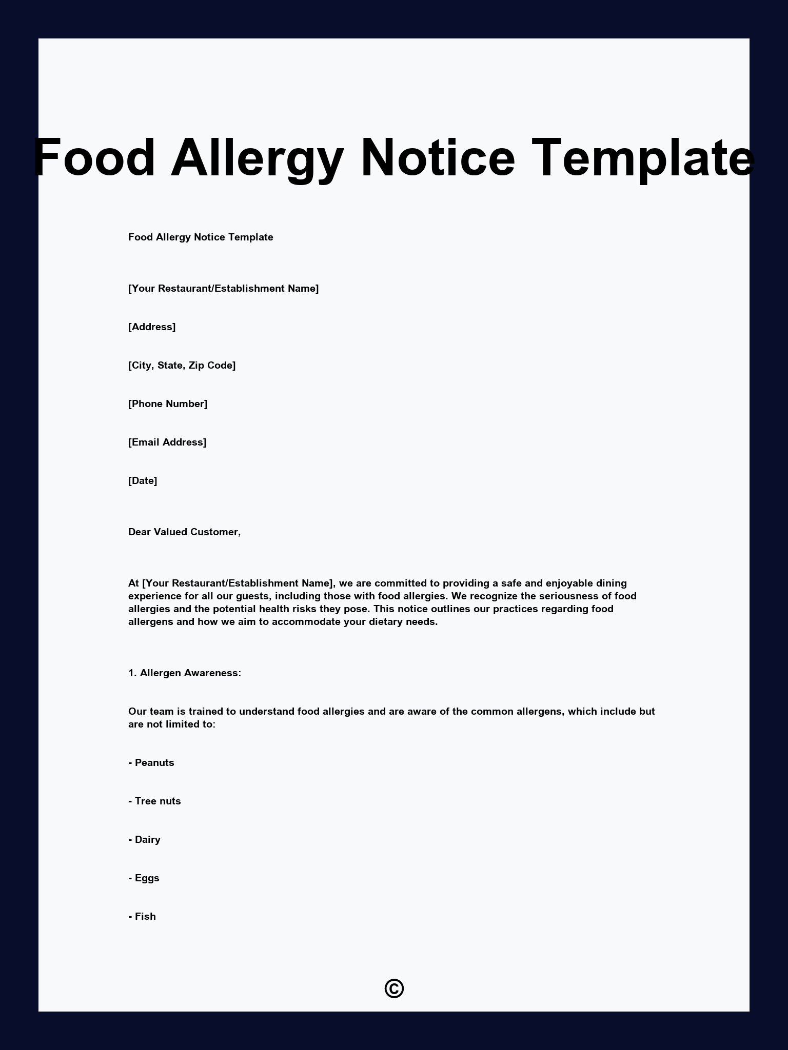 Food Allergy Notice Template