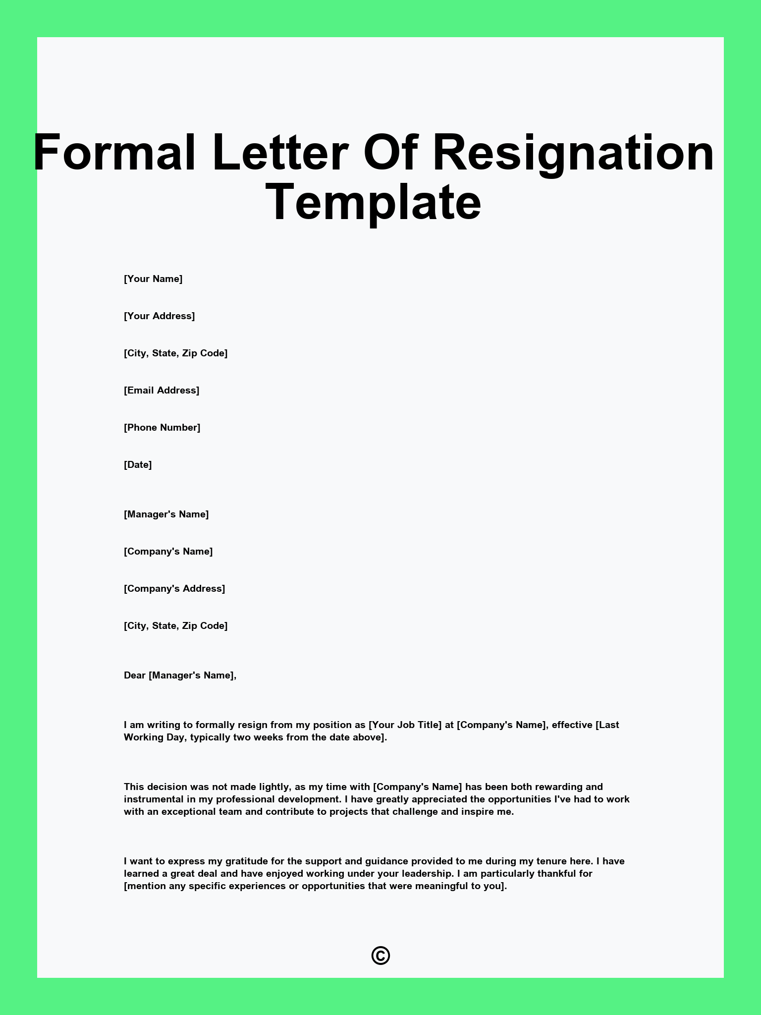 Formal Letter Of Resignation Template