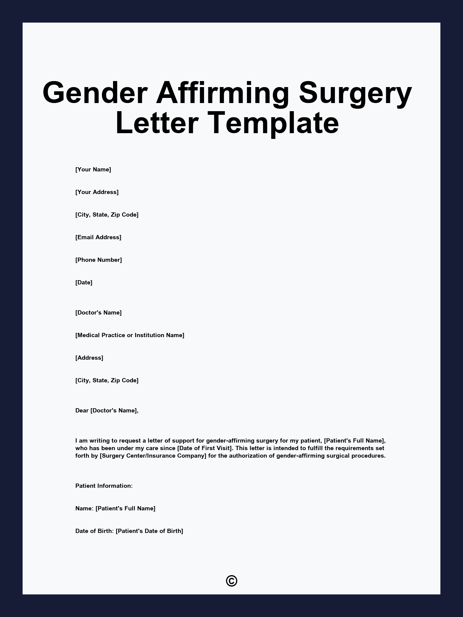 Gender Affirming Surgery Letter Template