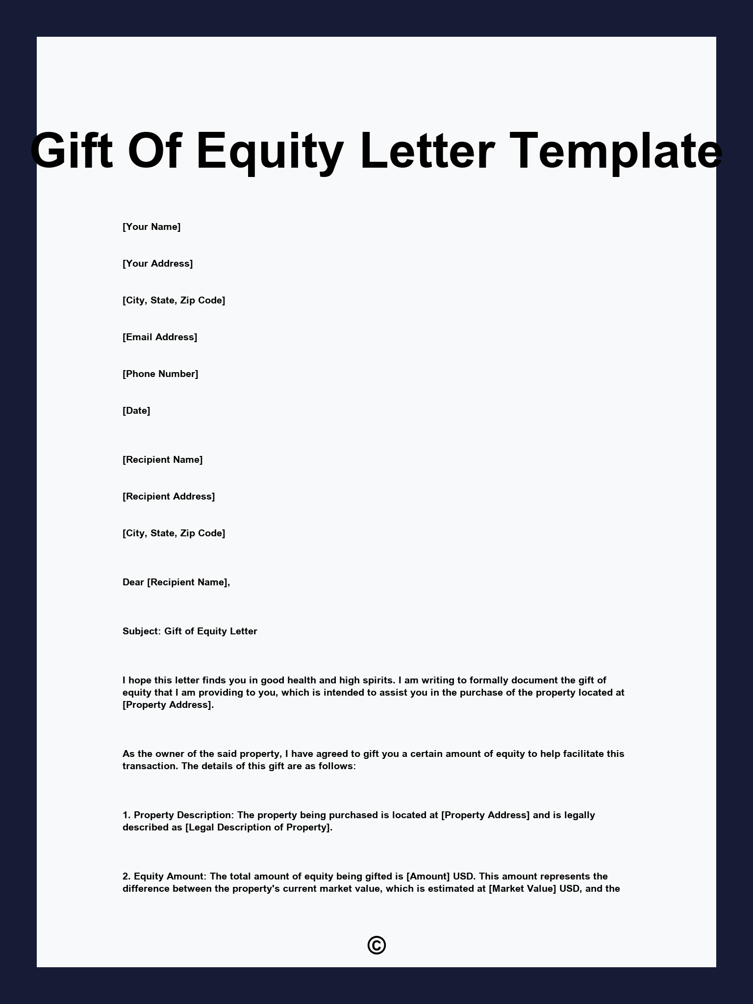 Gift Of Equity Letter Template