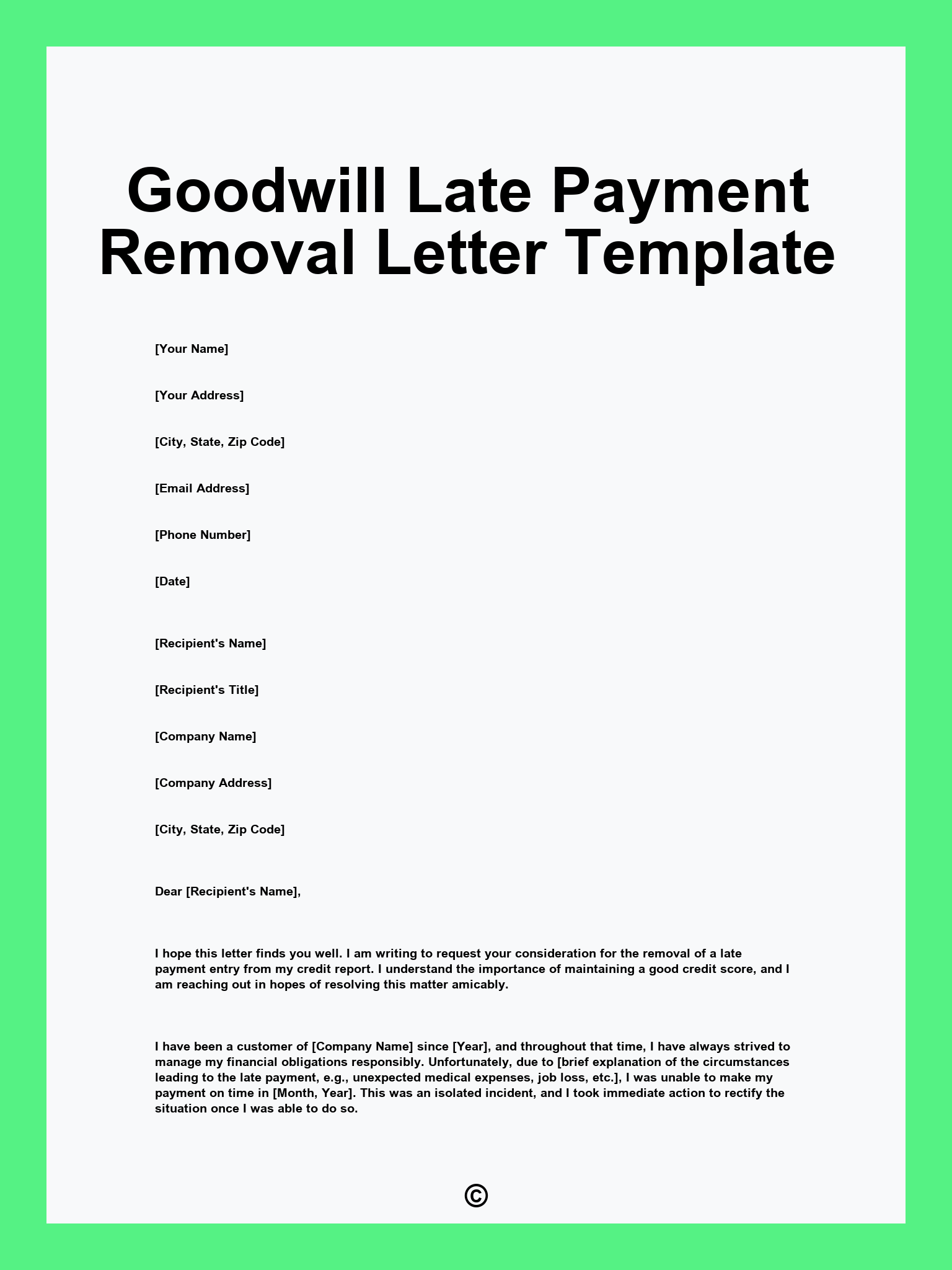 Goodwill Late Payment Removal Letter Template