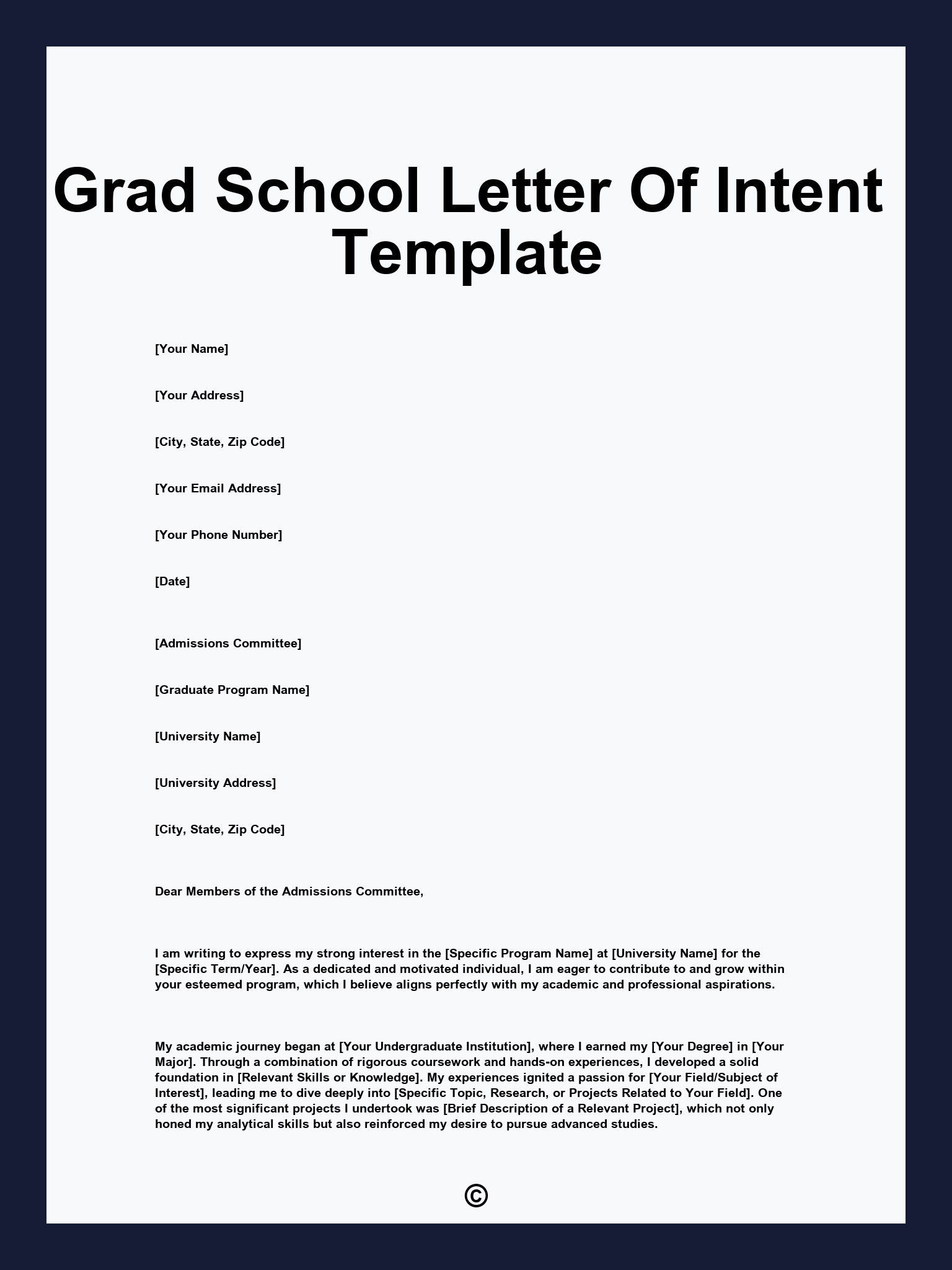 Grad School Letter Of Intent Template